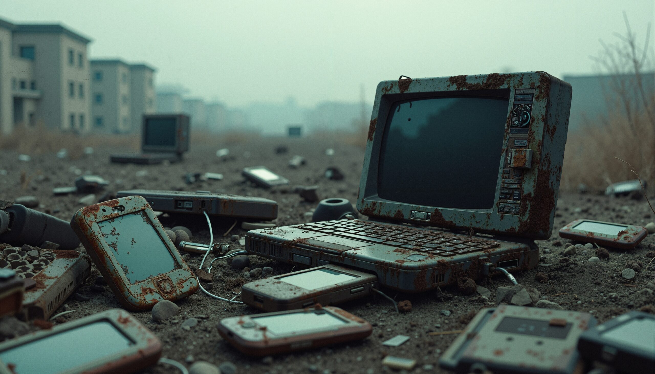 Rusty Electronics in Abandoned Landscape