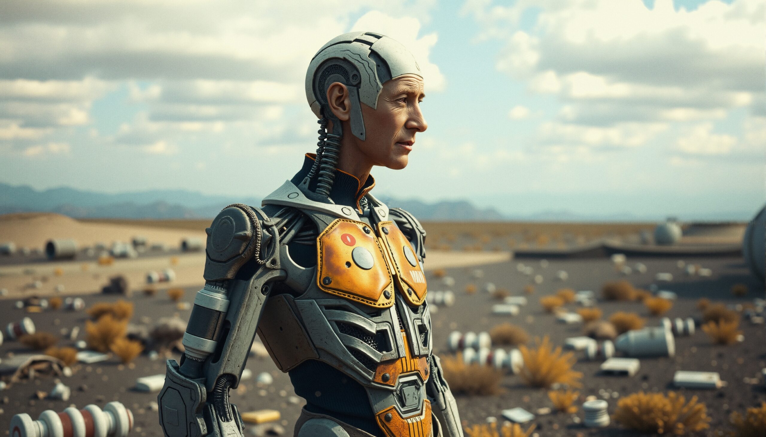 Futuristic Robot in Desert Landscape