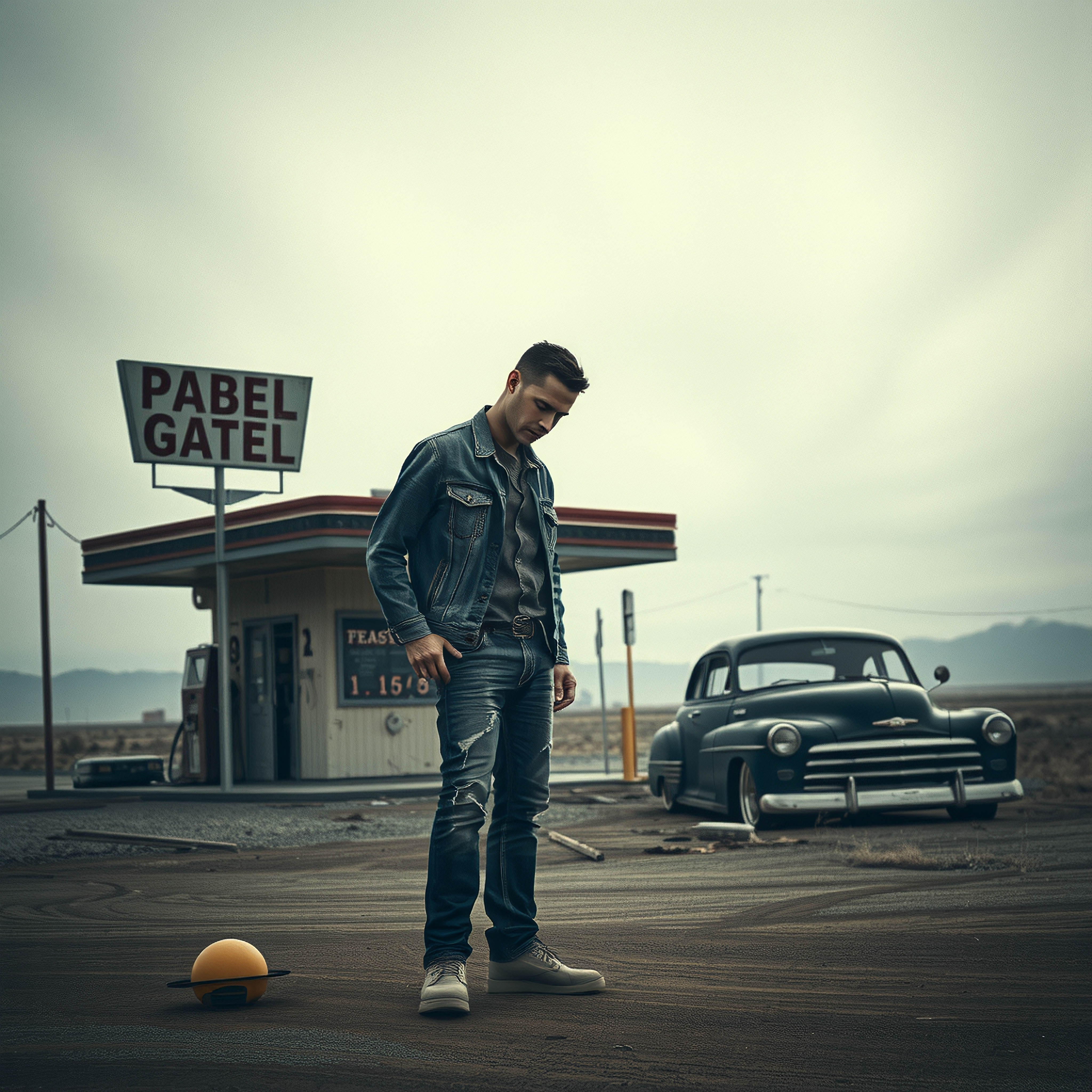 Vintage Scene at Desert Gas Station
