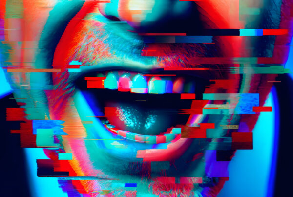 Abstract Glitch Art of Disintegrating Digital Mouth