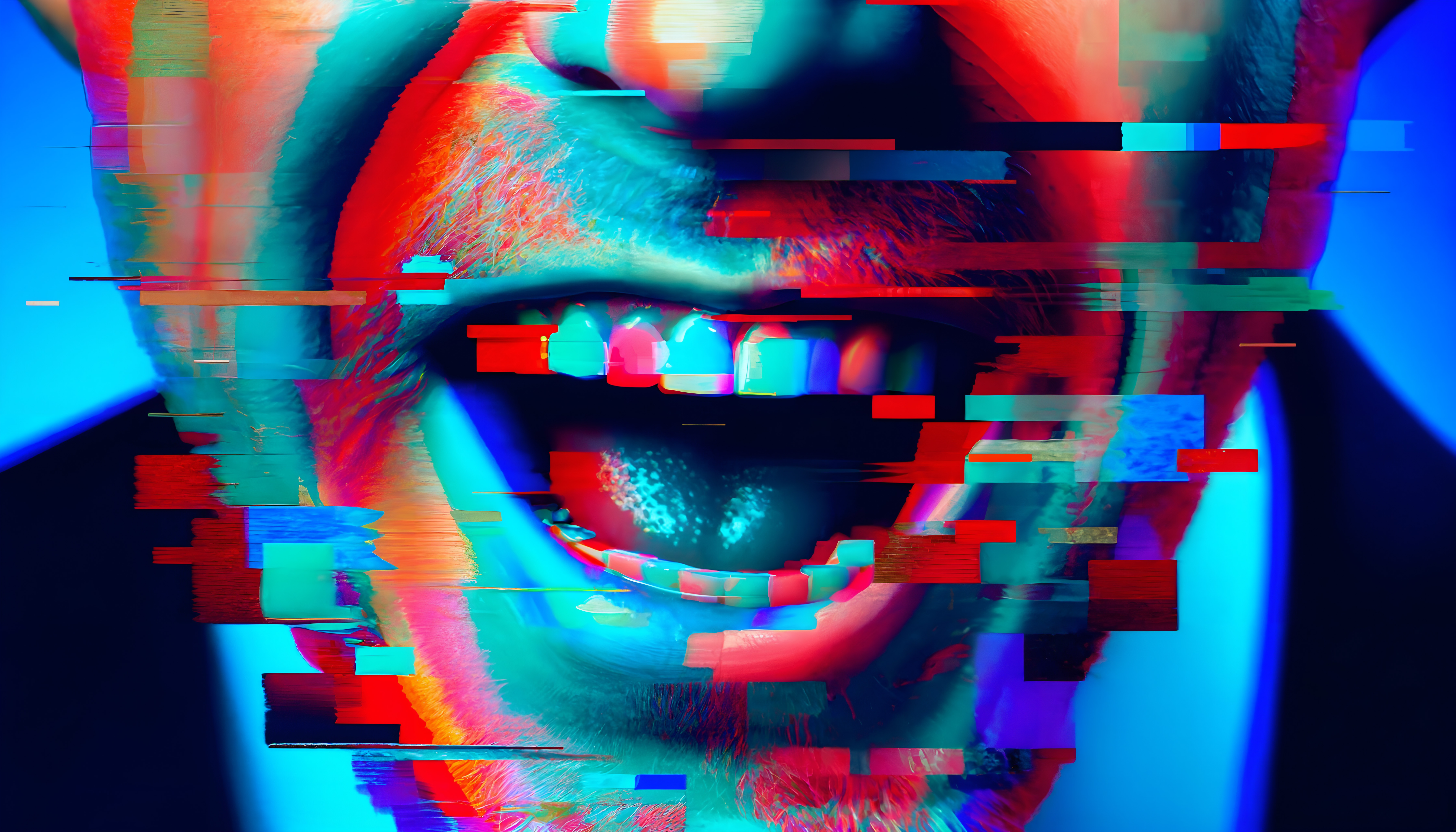 Abstract Glitch Art of Disintegrating Digital Mouth