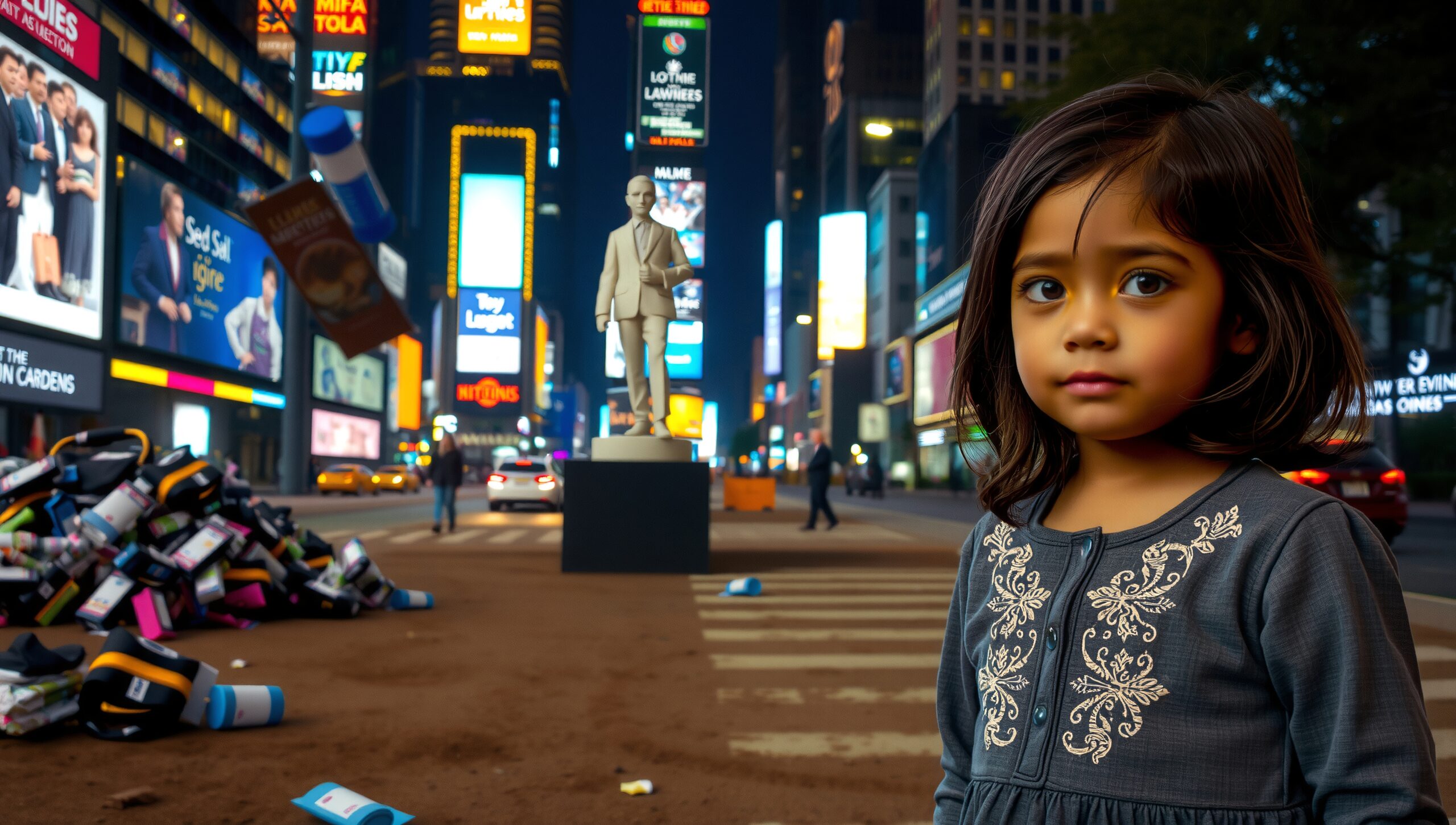 City Chaos Little Girl’s Gaze