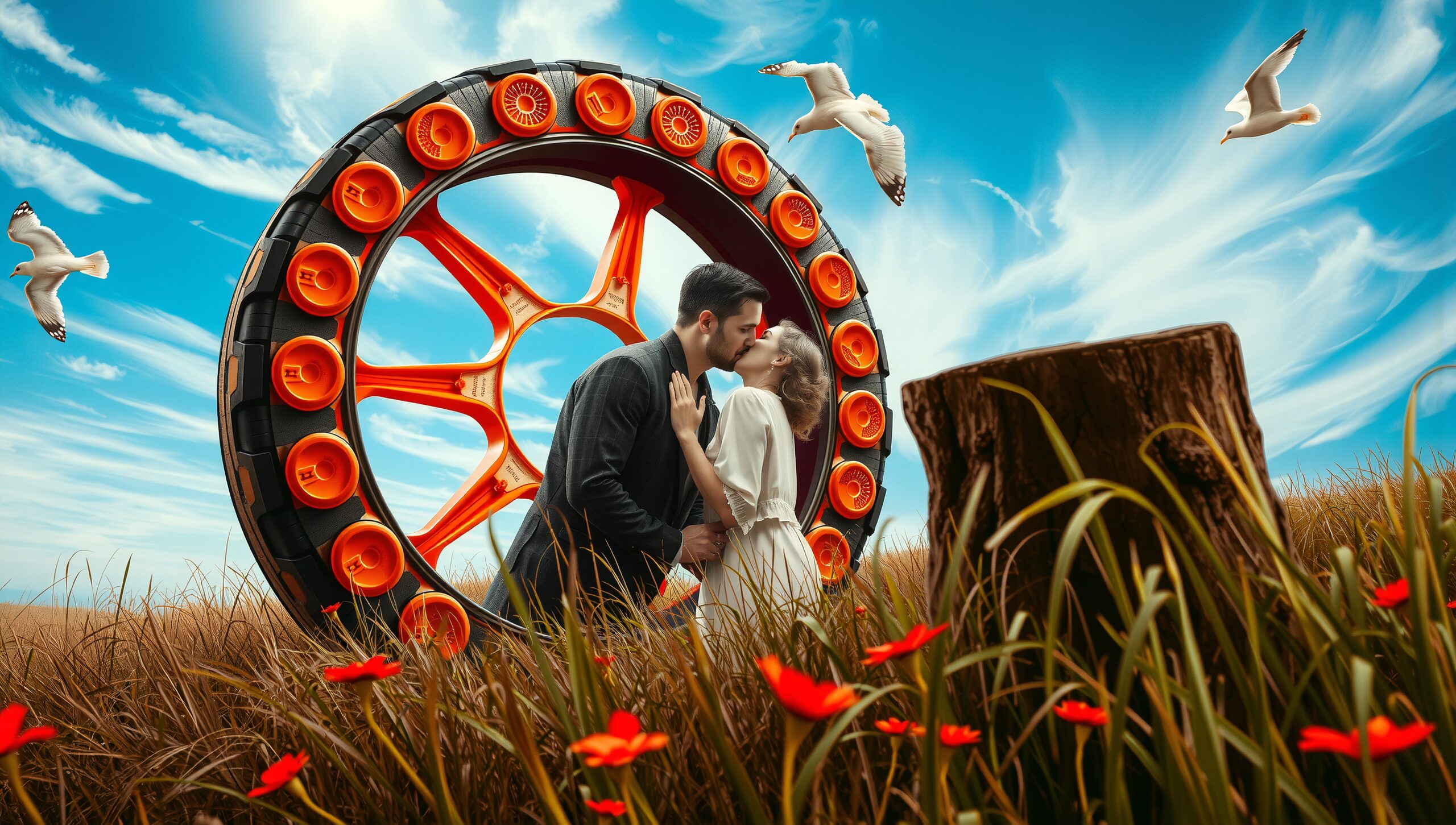 Romantic Moment in Surreal Meadow