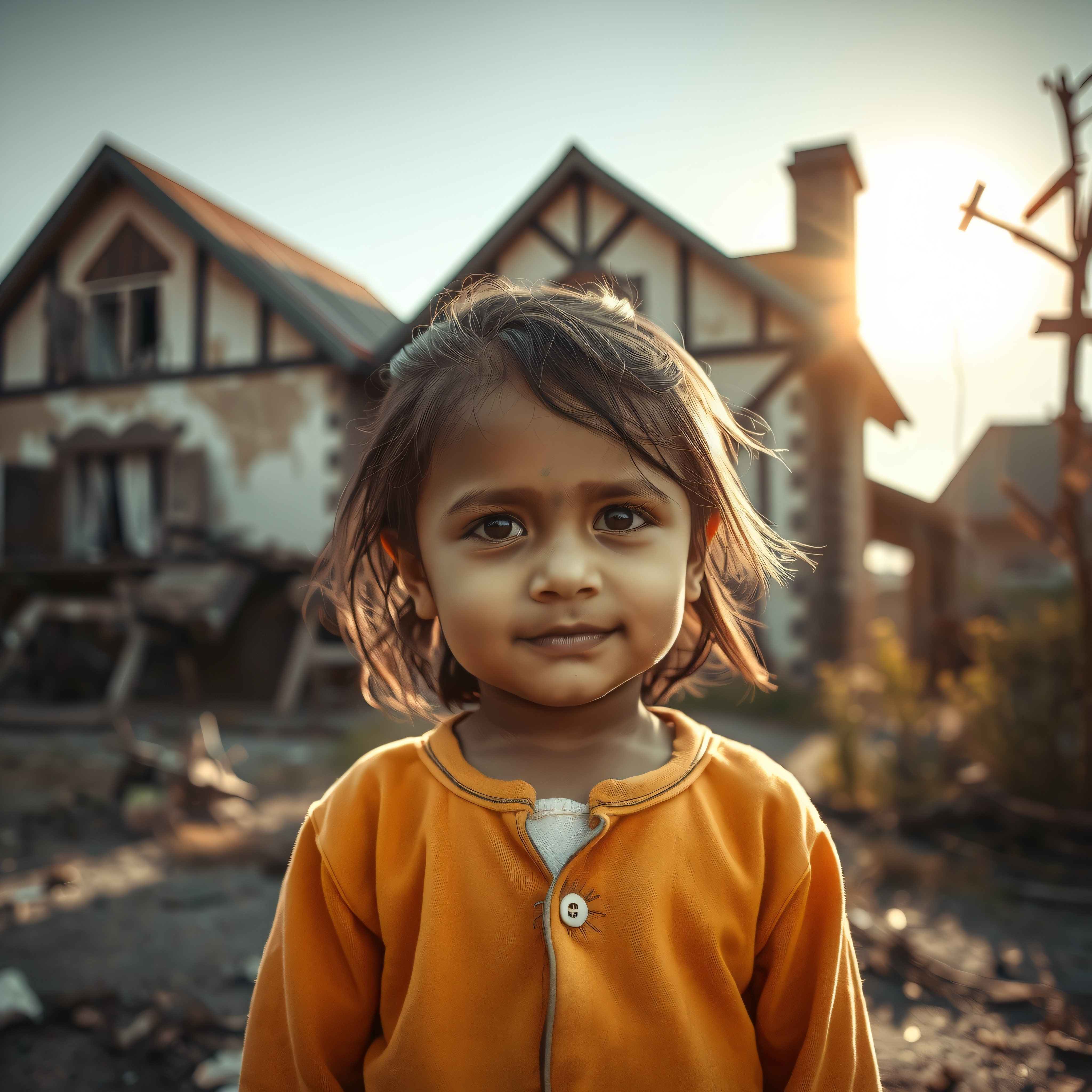Child in front of house