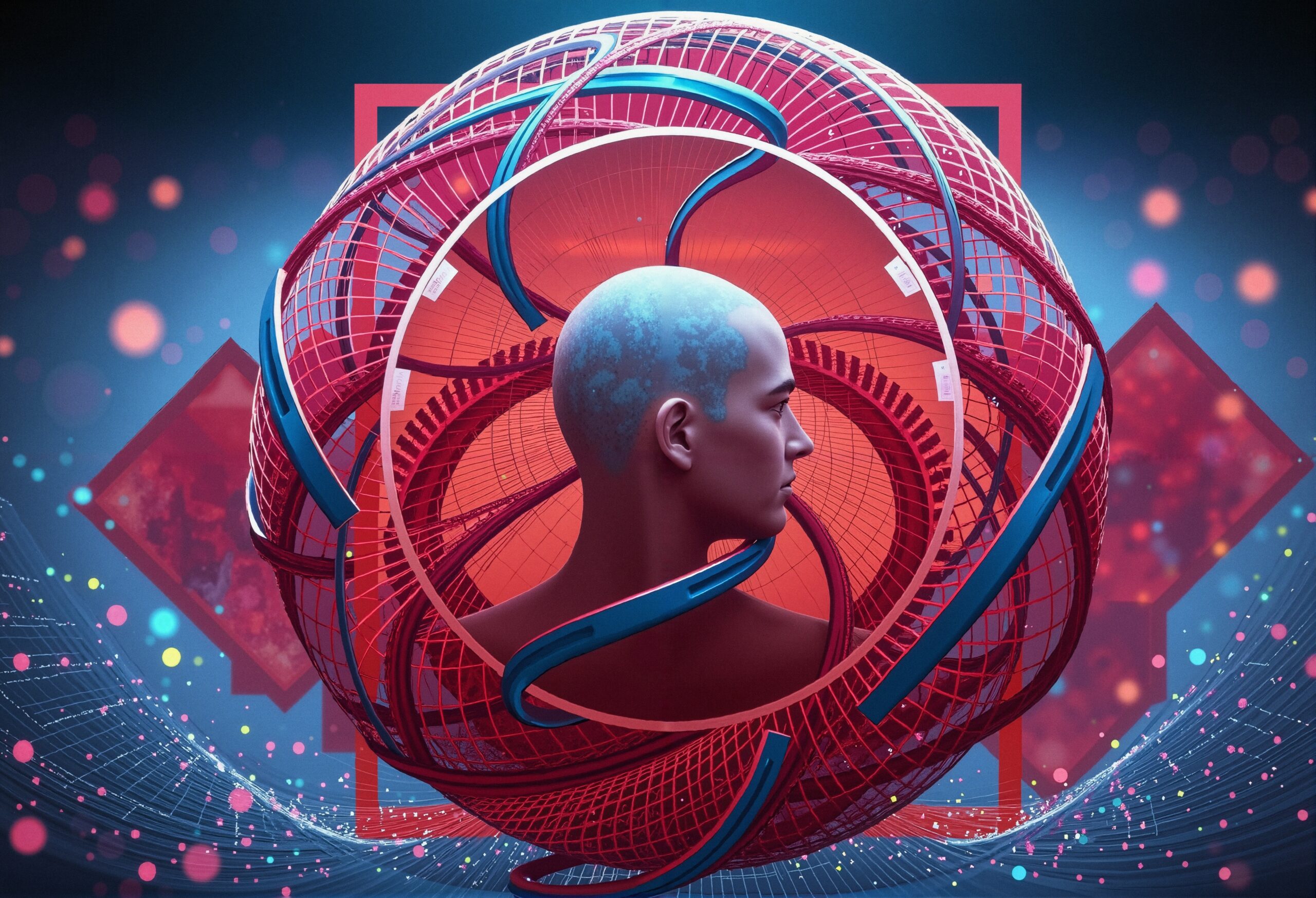 Futuristic Head in Geometric Sphere