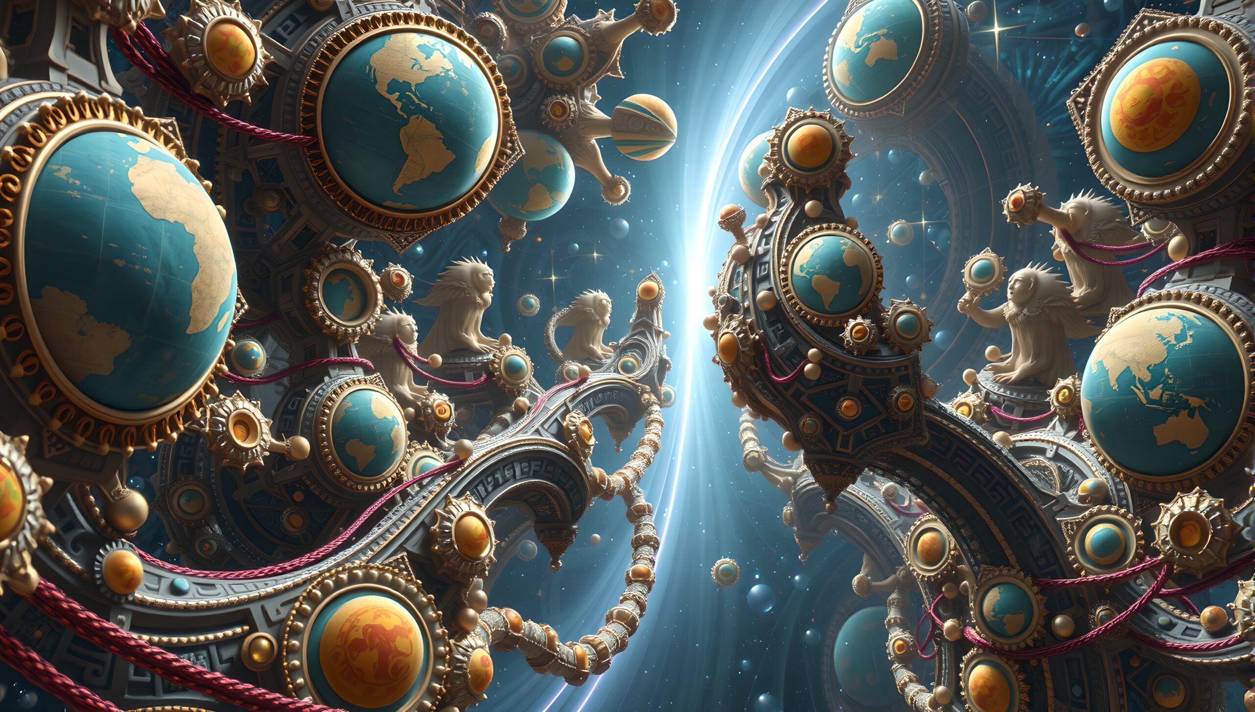 Celestial Orbs and Cosmic Figures