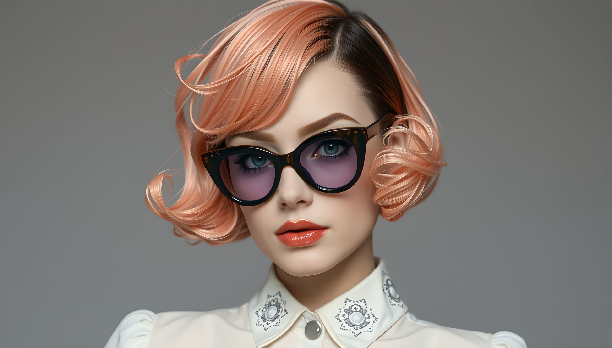 Stylish Woman with Peach Hair