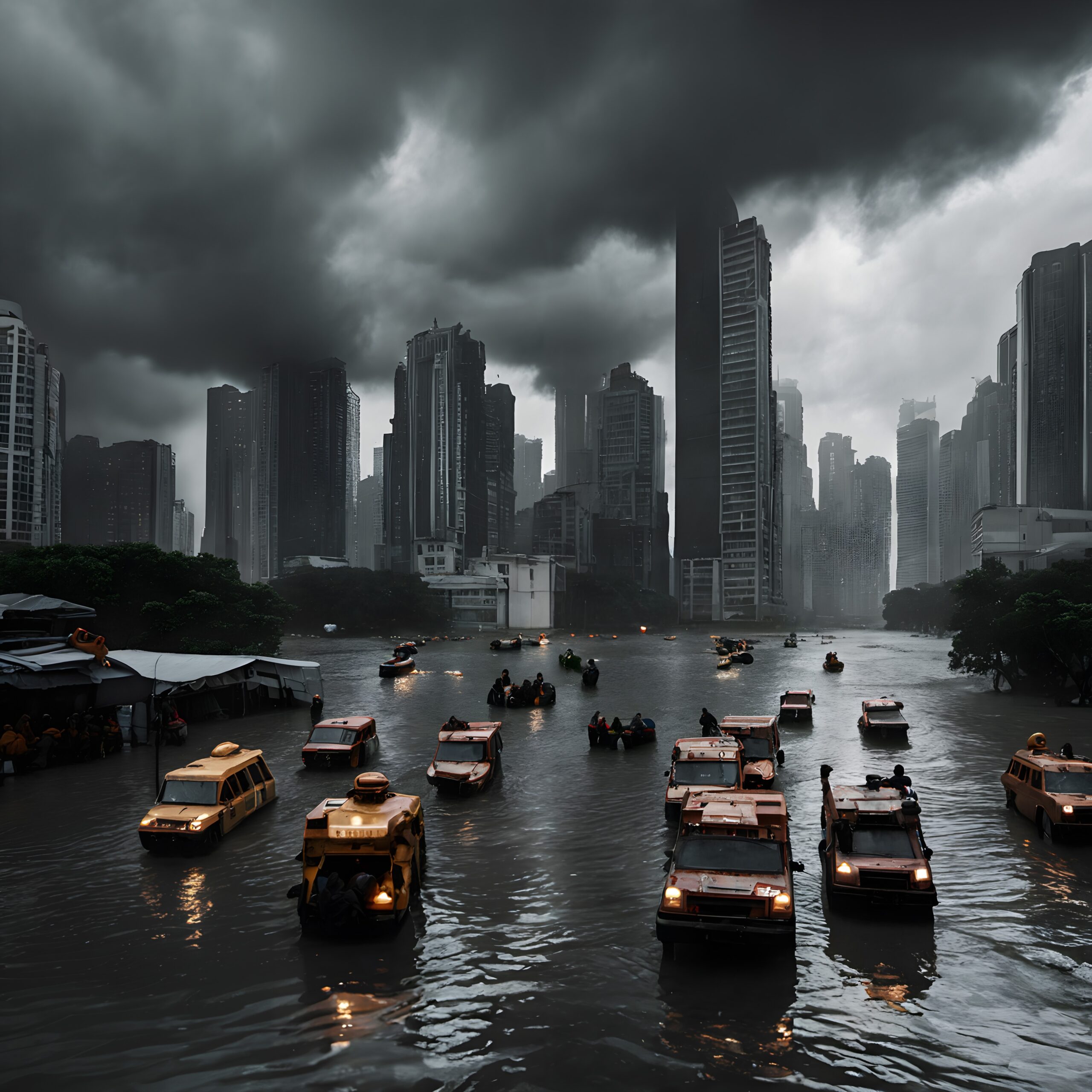 Stormy Urban Flood Waterscape