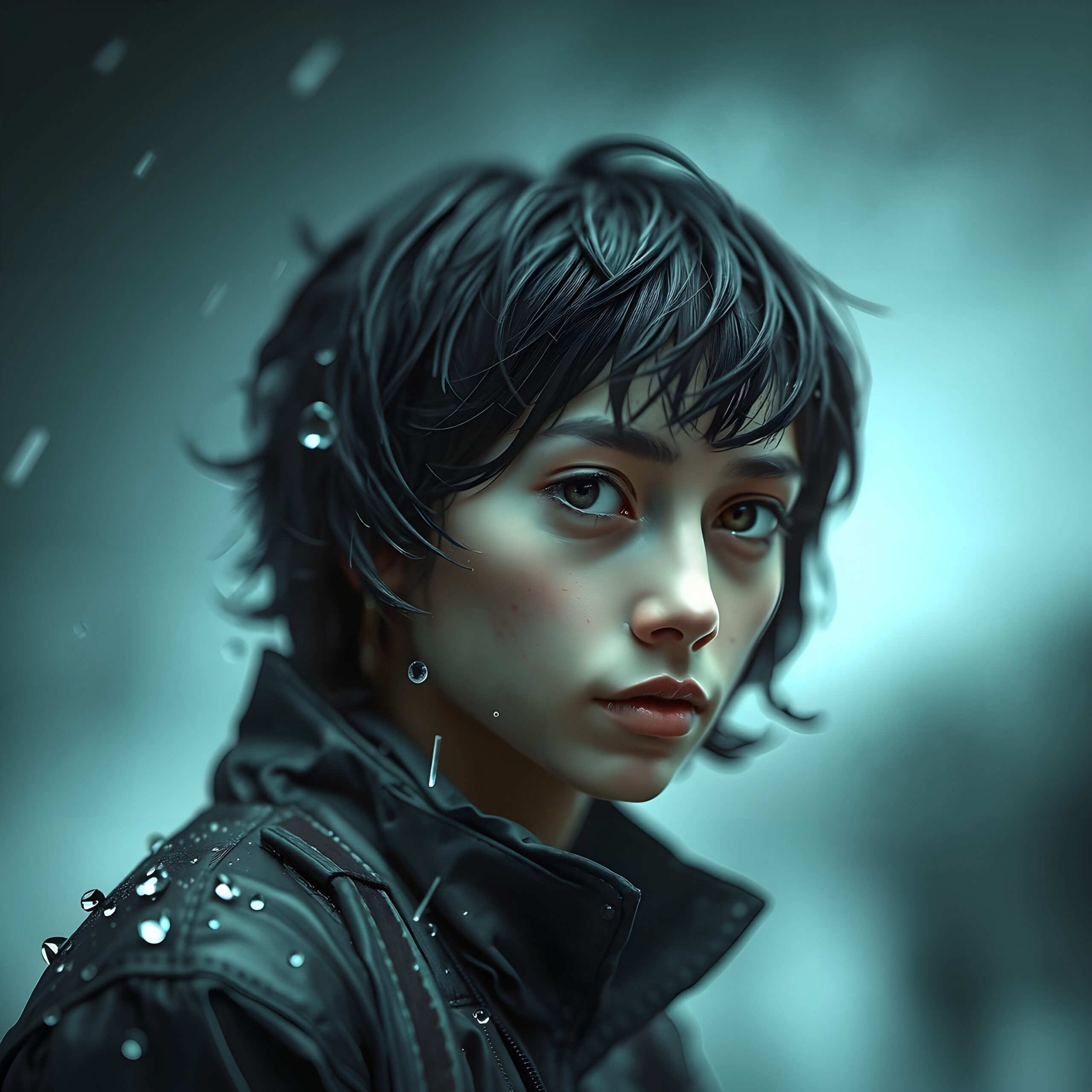 Contemplation in the Rainy Mist