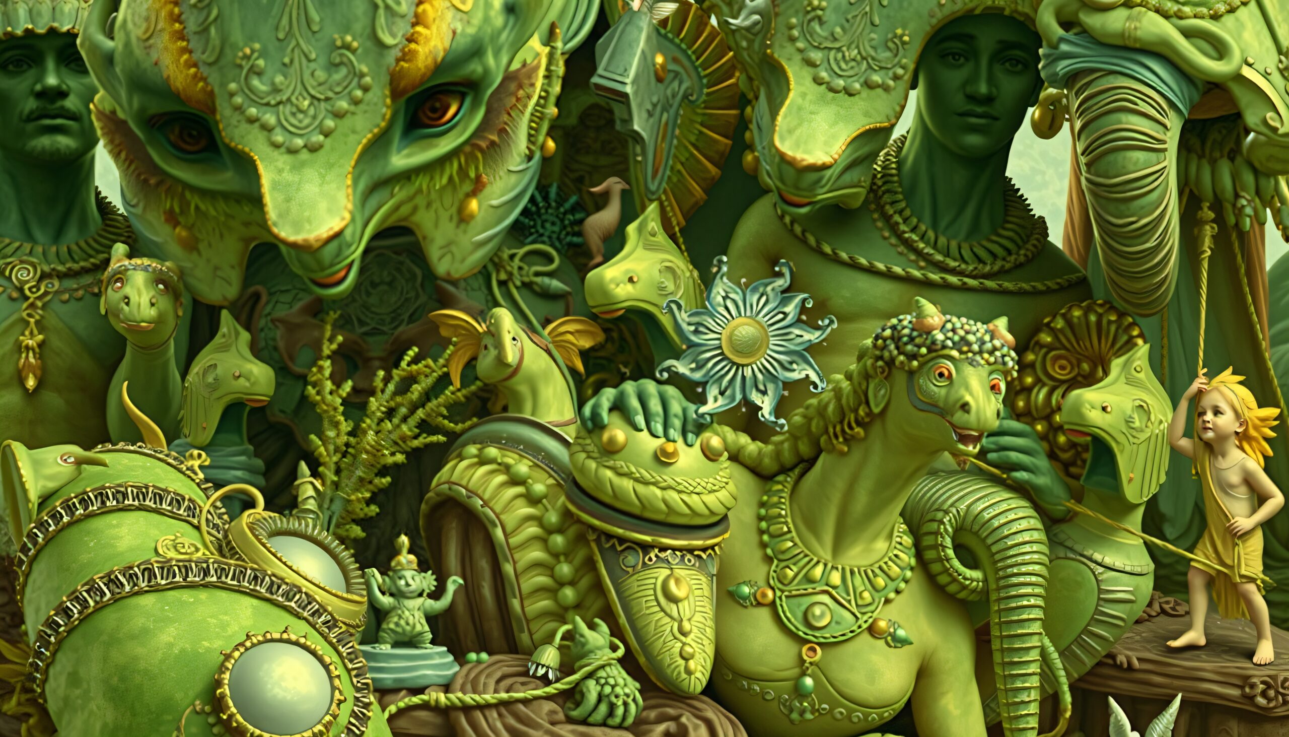 Mystical Creatures in Green Ensemble