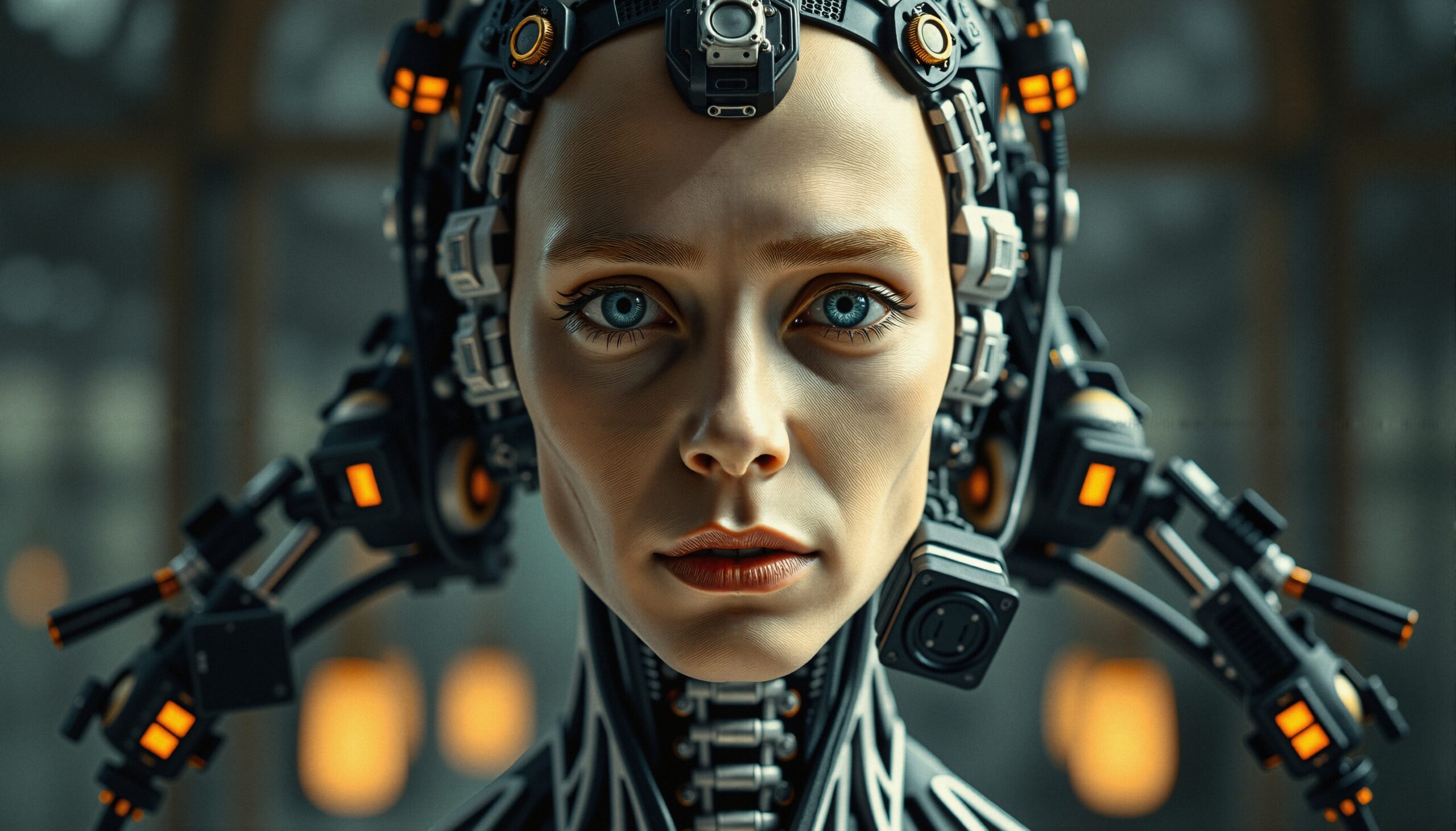 Futuristic Humanoid with Mechanized Head
