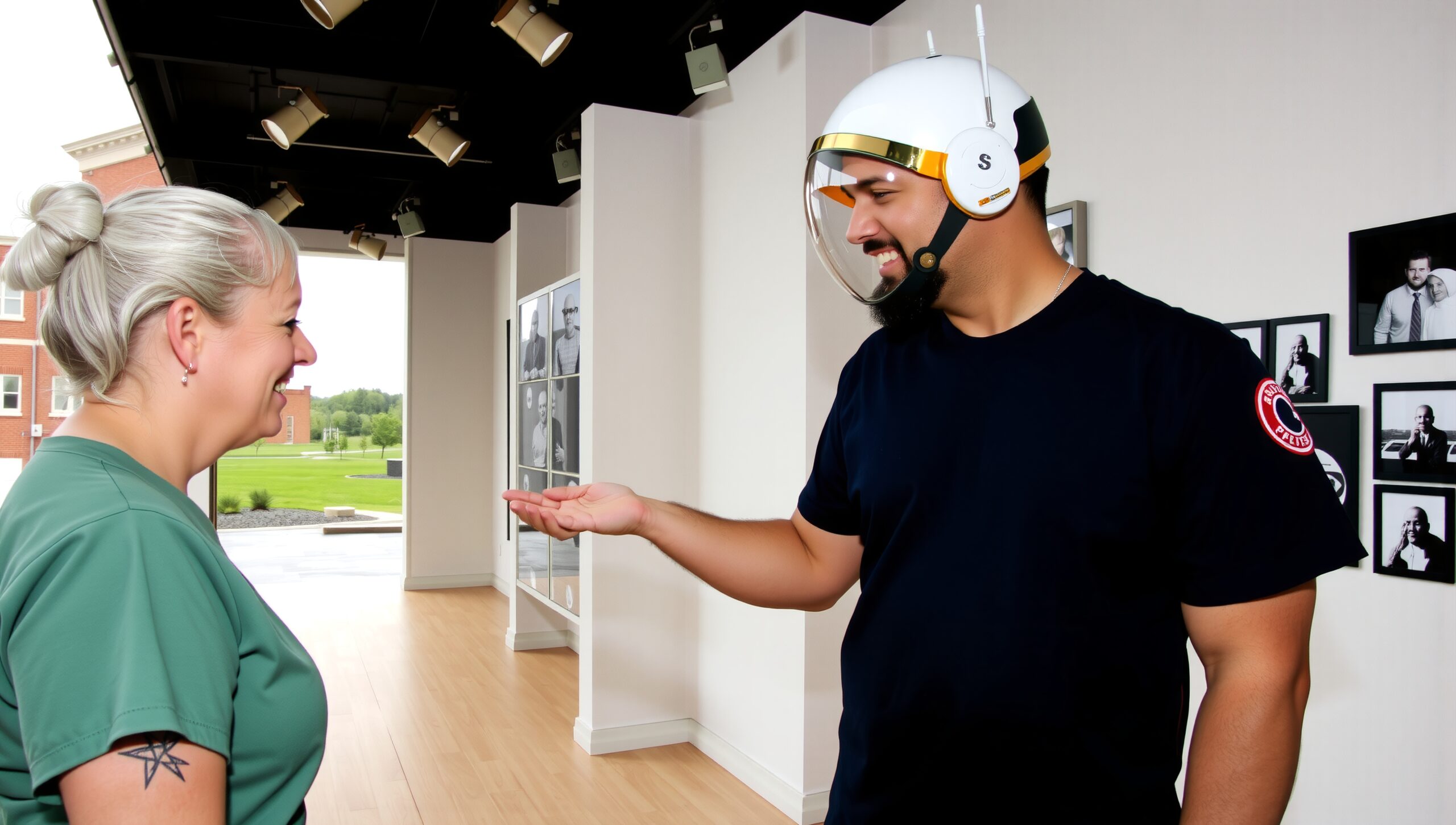 Friendly encounter at an exhibition