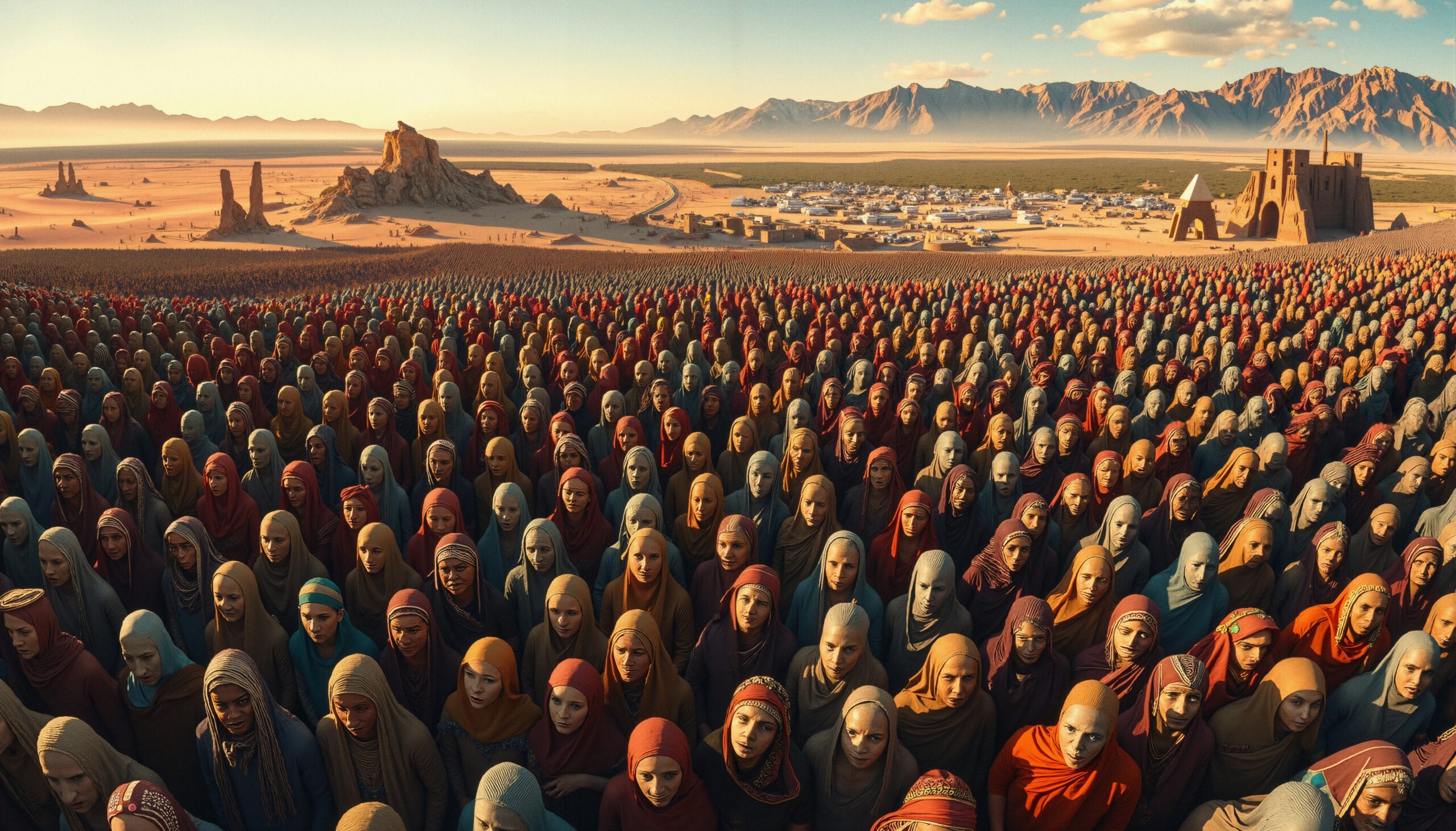Vast Crowd in Desert Landscape