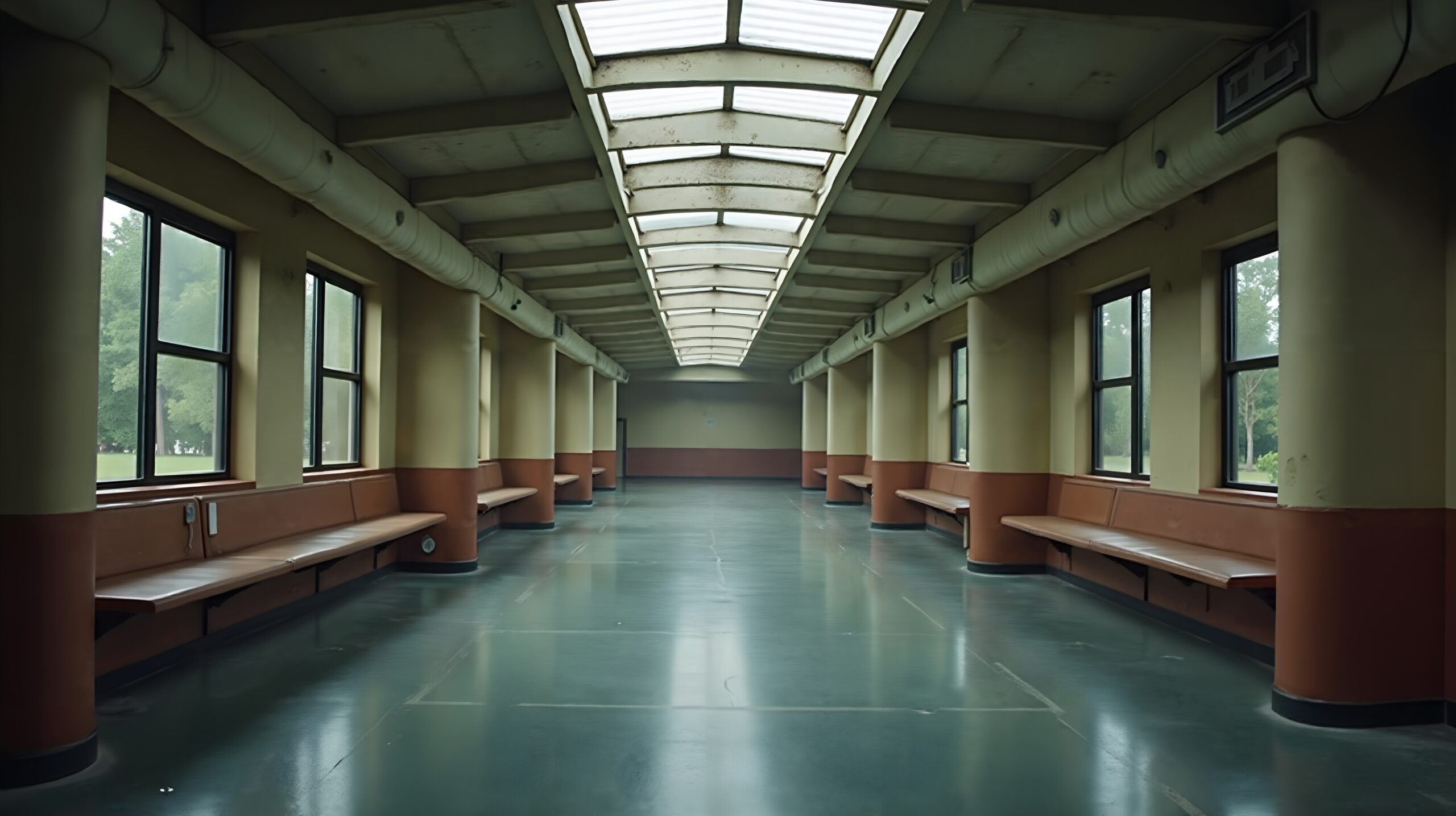 Symmetrical Empty Corridor with Skylights