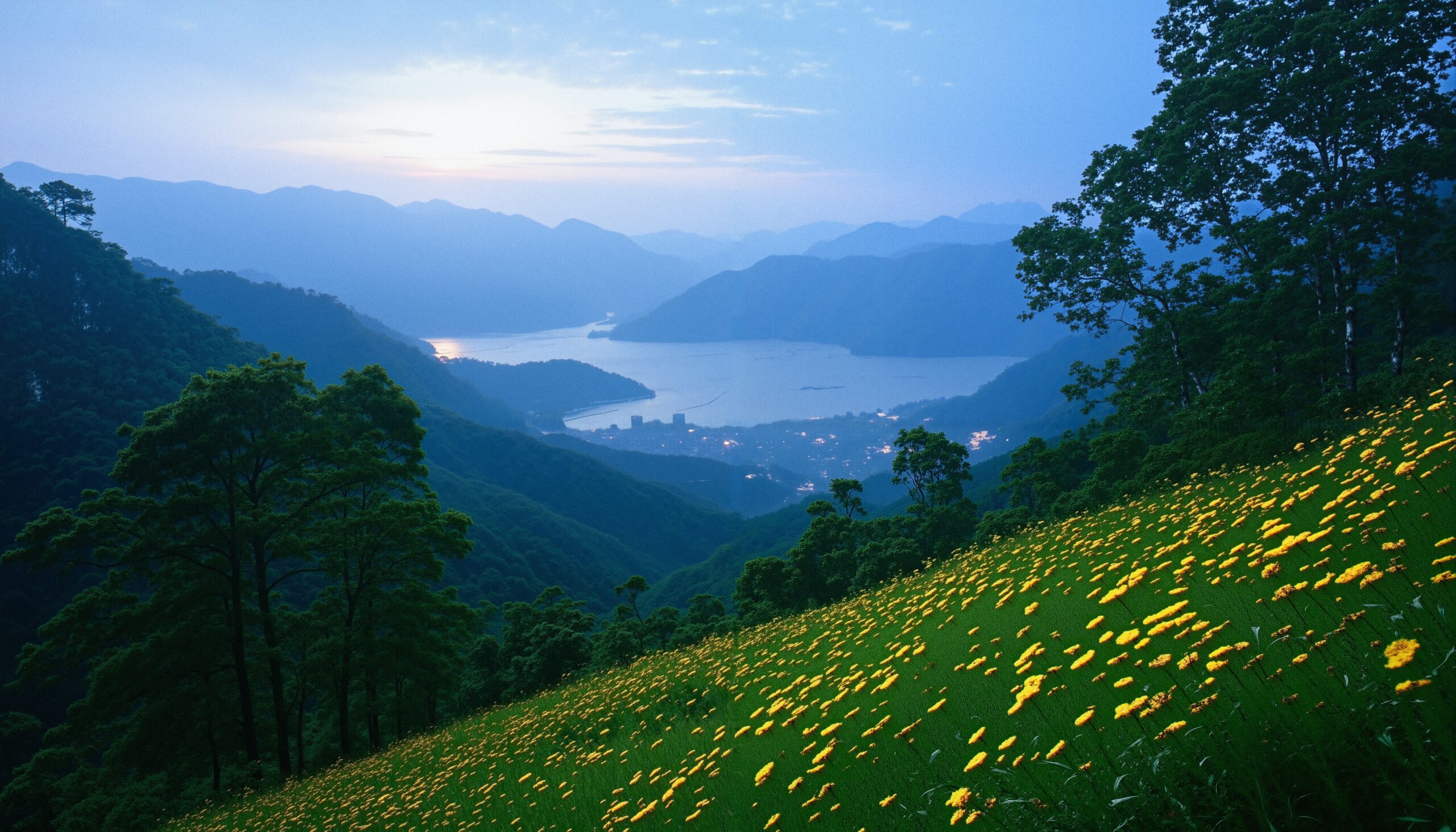 Mountain View with Yellow Flowers