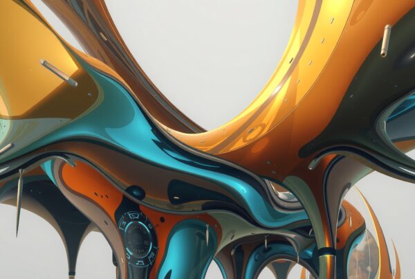 Futuristic abstract structure with dynamic, flowing design and vibrant colors.