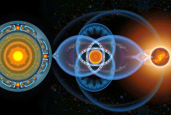 A cosmic scene blending art and science with a solar theme.