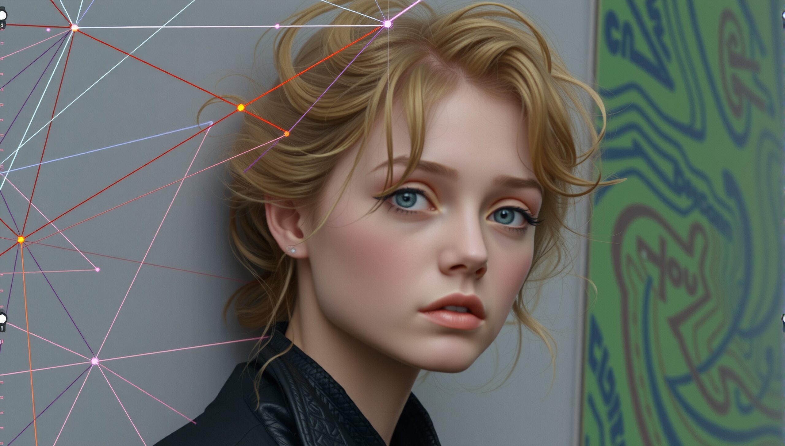 Enigmatic Portrait With Network Overlay