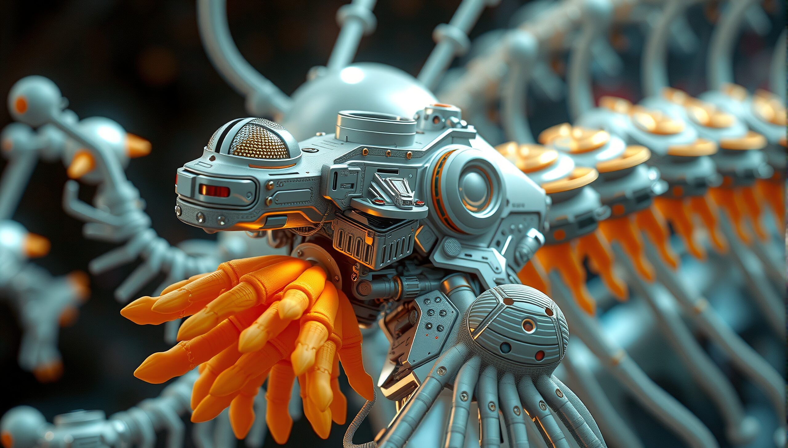 Robotic Creature with Orange Appendages