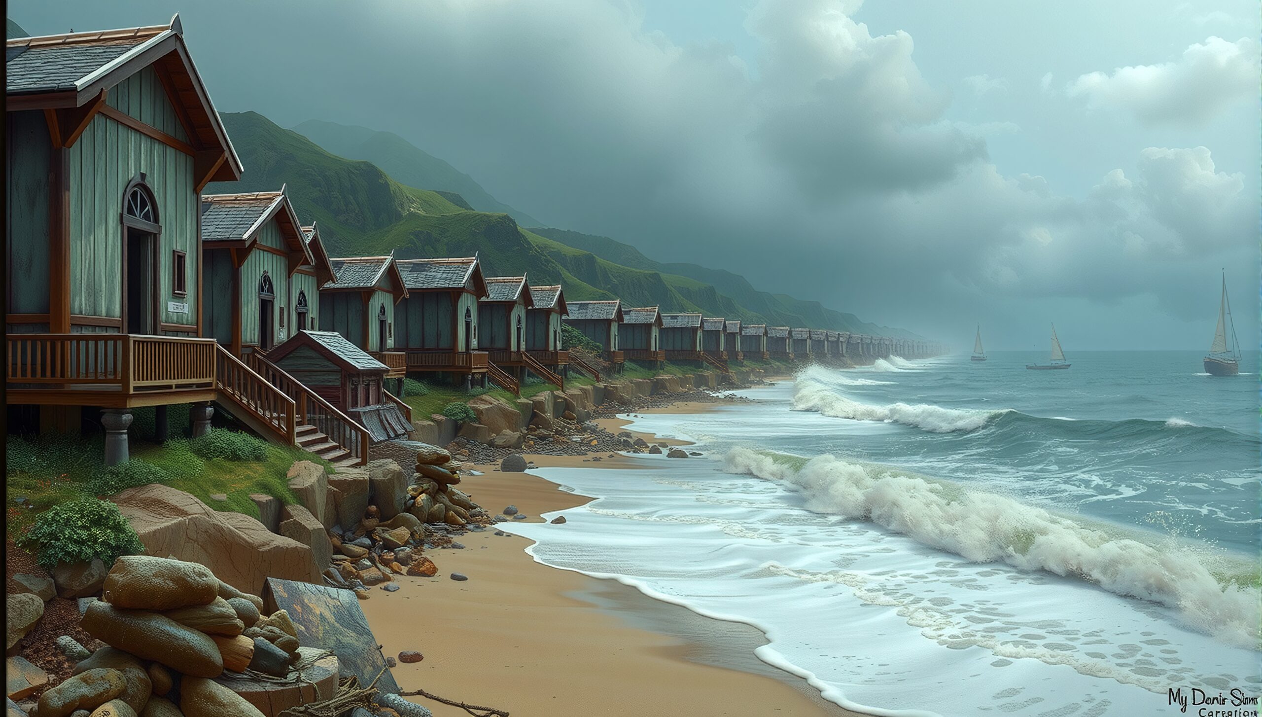 Cottages by the Ocean Shoreline