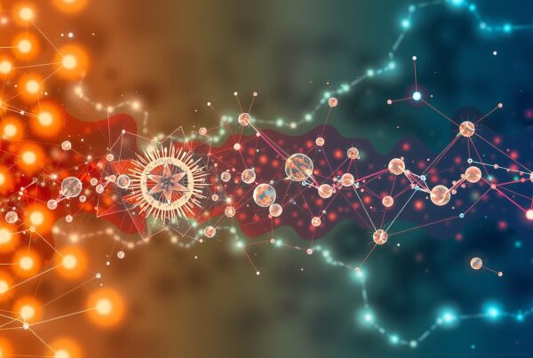 Vibrant abstract art with scientific network themes.