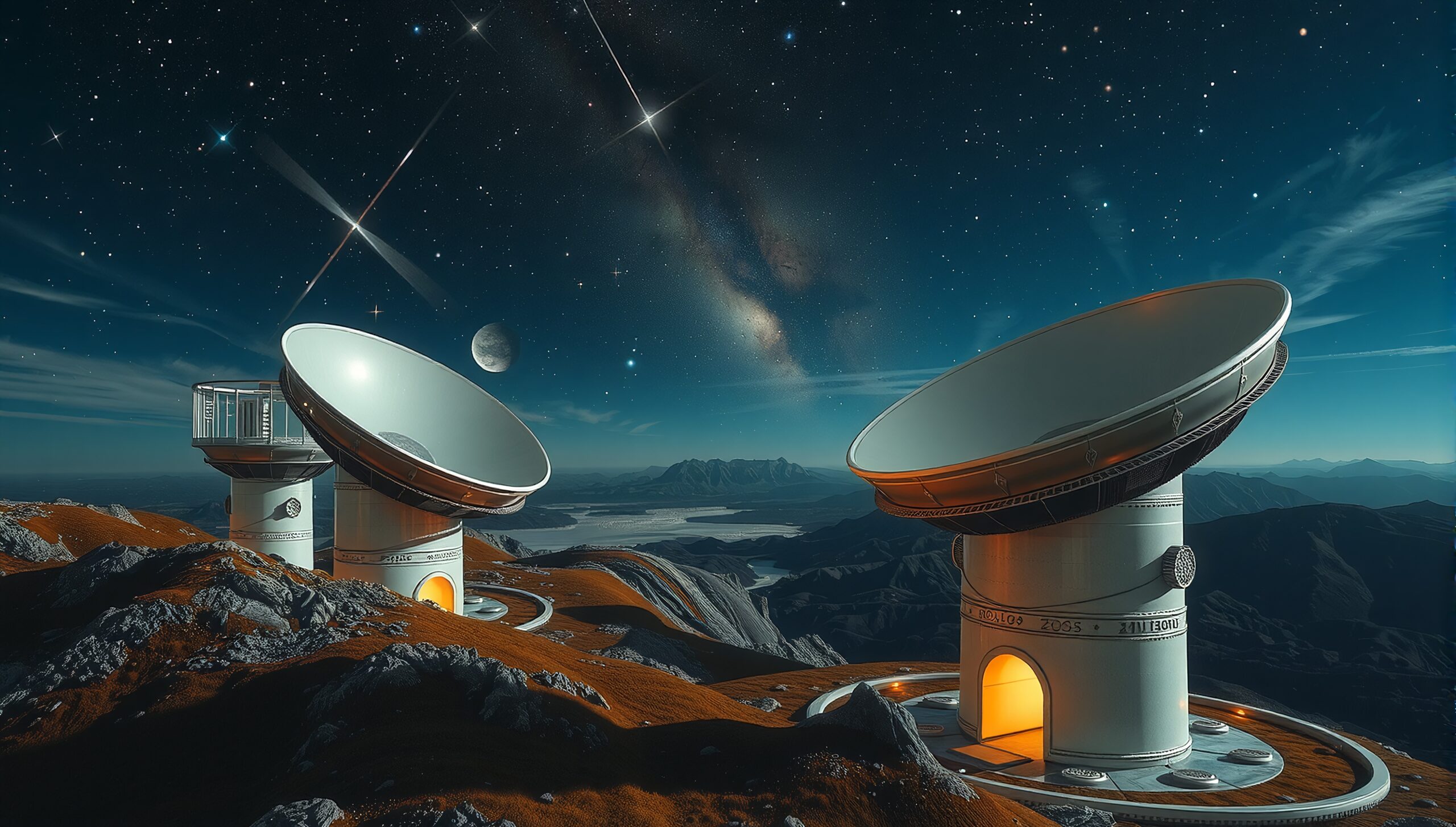 Stargazing Dishes Under Night Sky