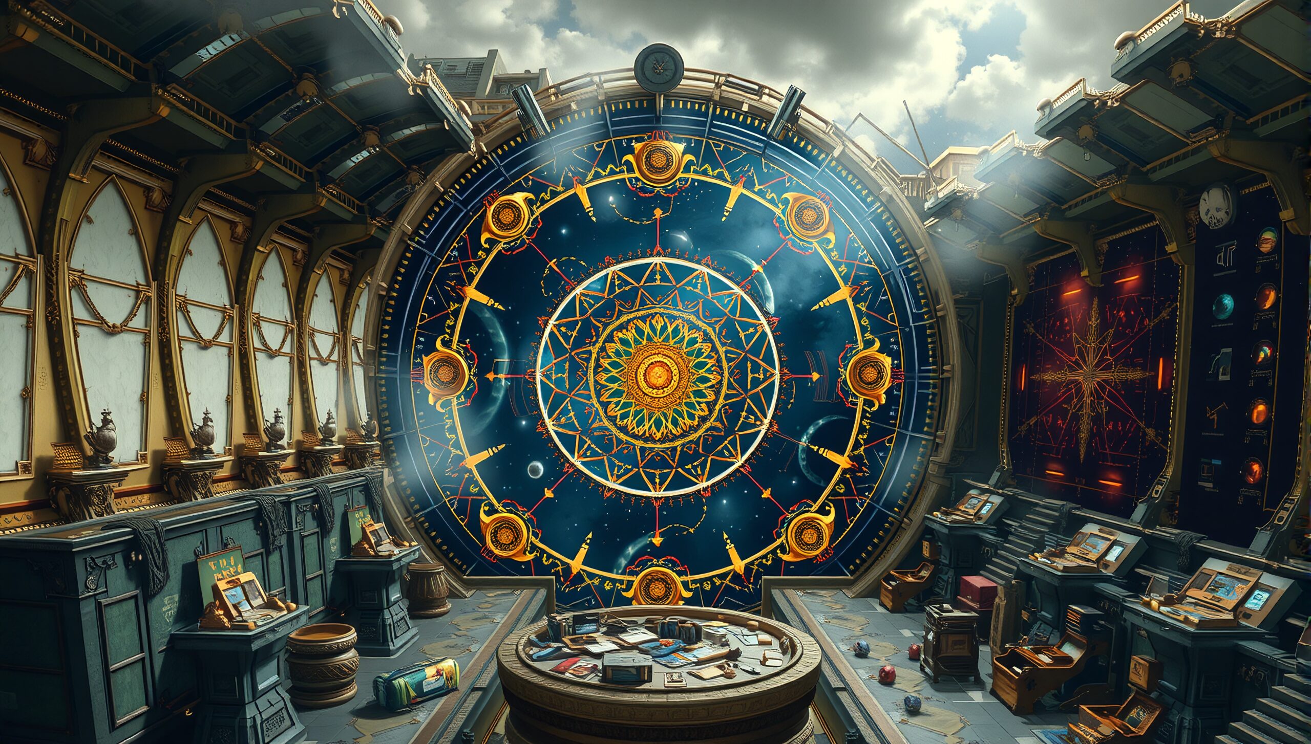 Celestial Observatory with Golden Wheel