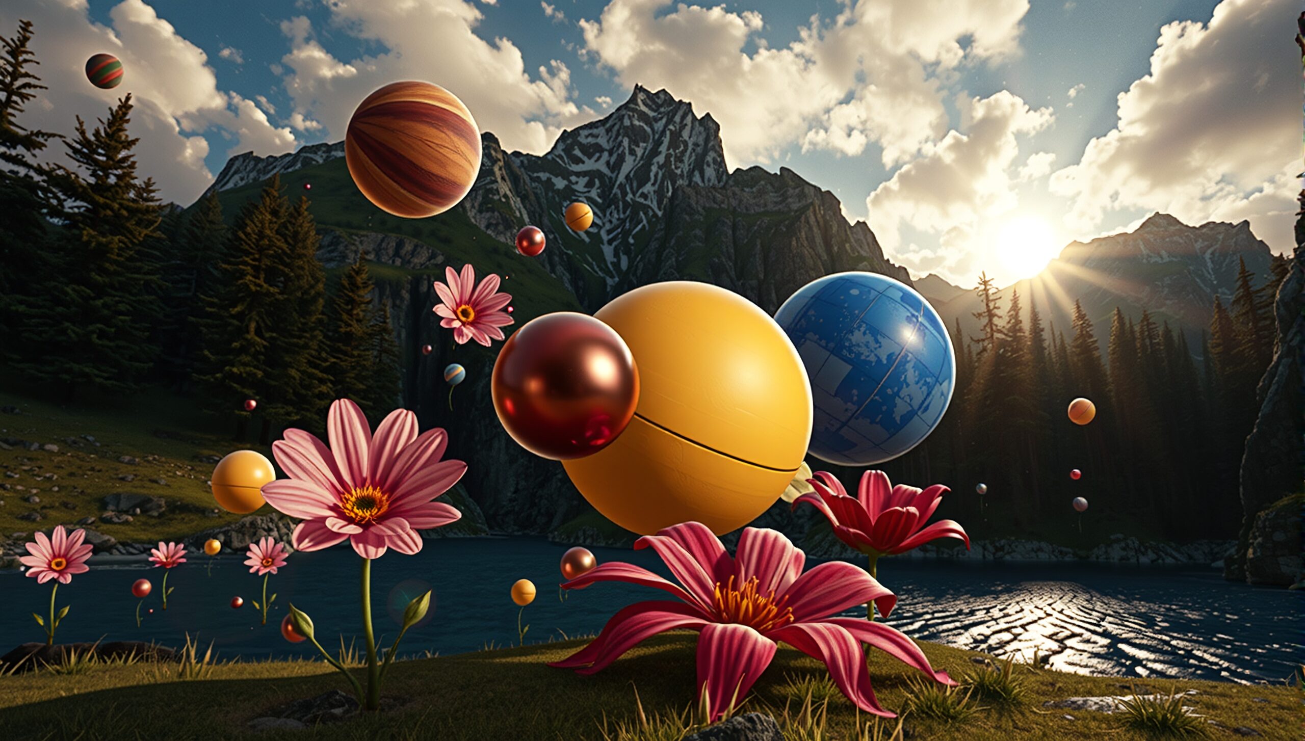 Surreal Spheres and Mountain Scenery