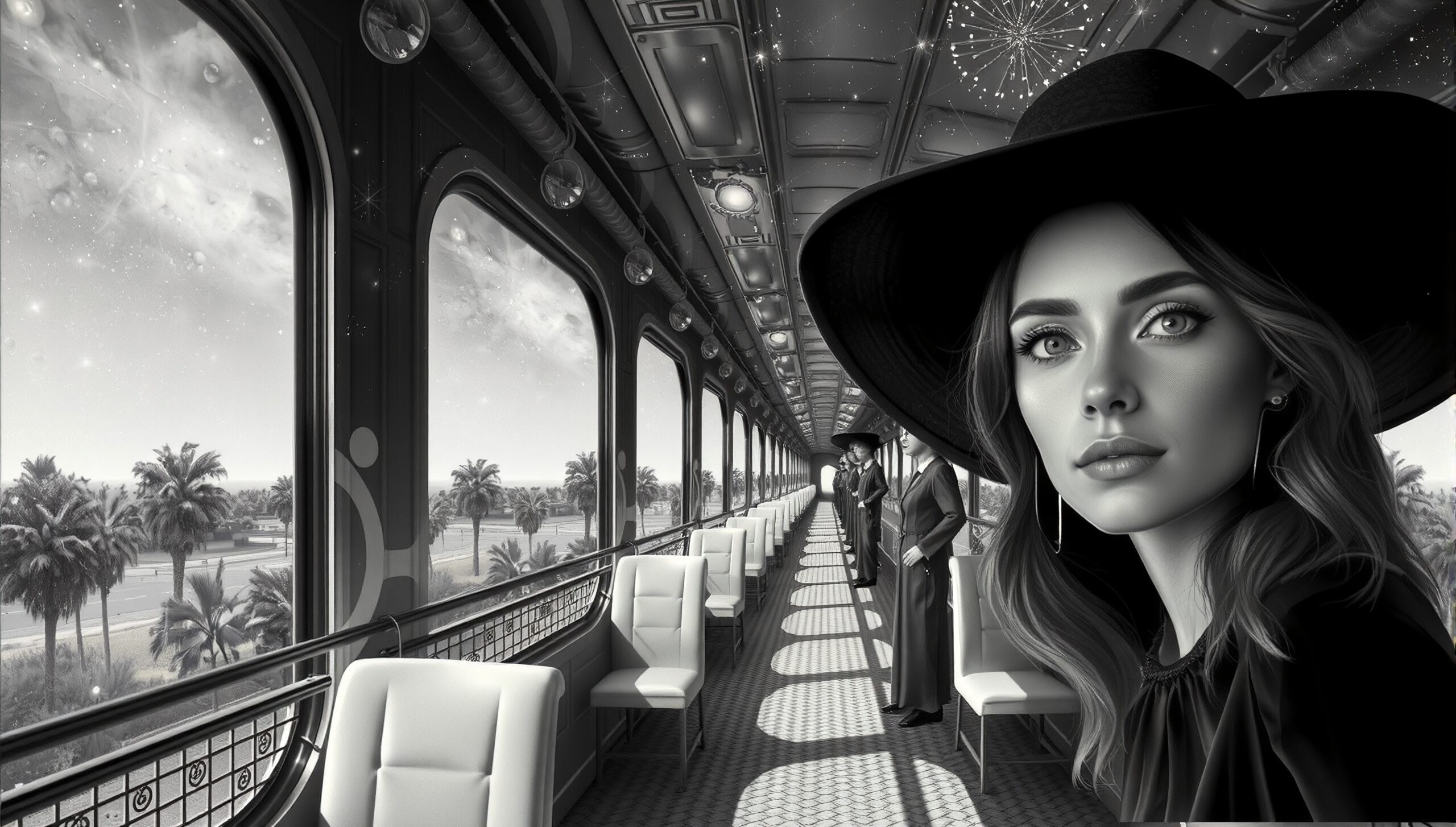Elegant Train Journey in Monochrome