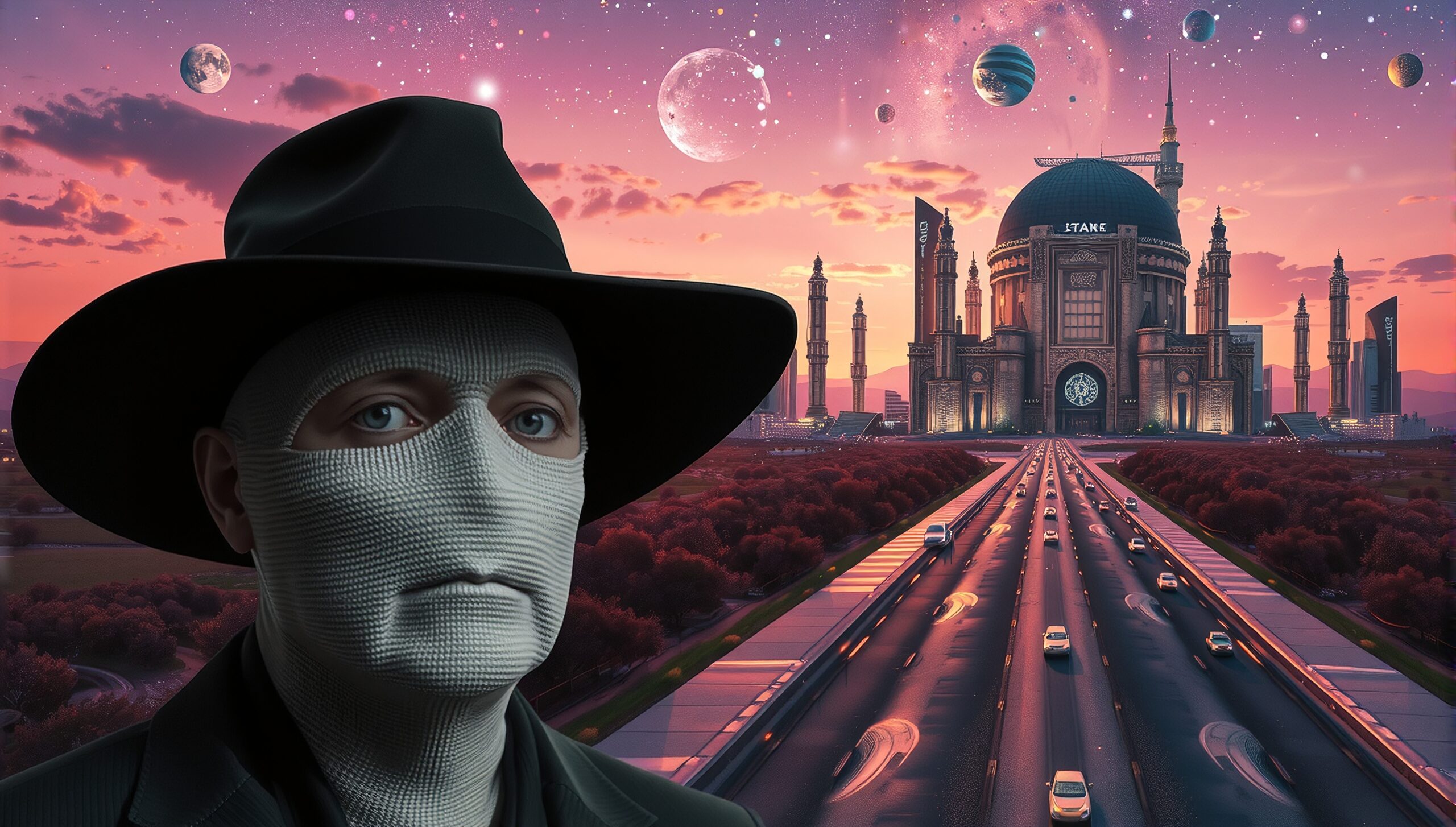 Surreal Futuristic Scene with Planets