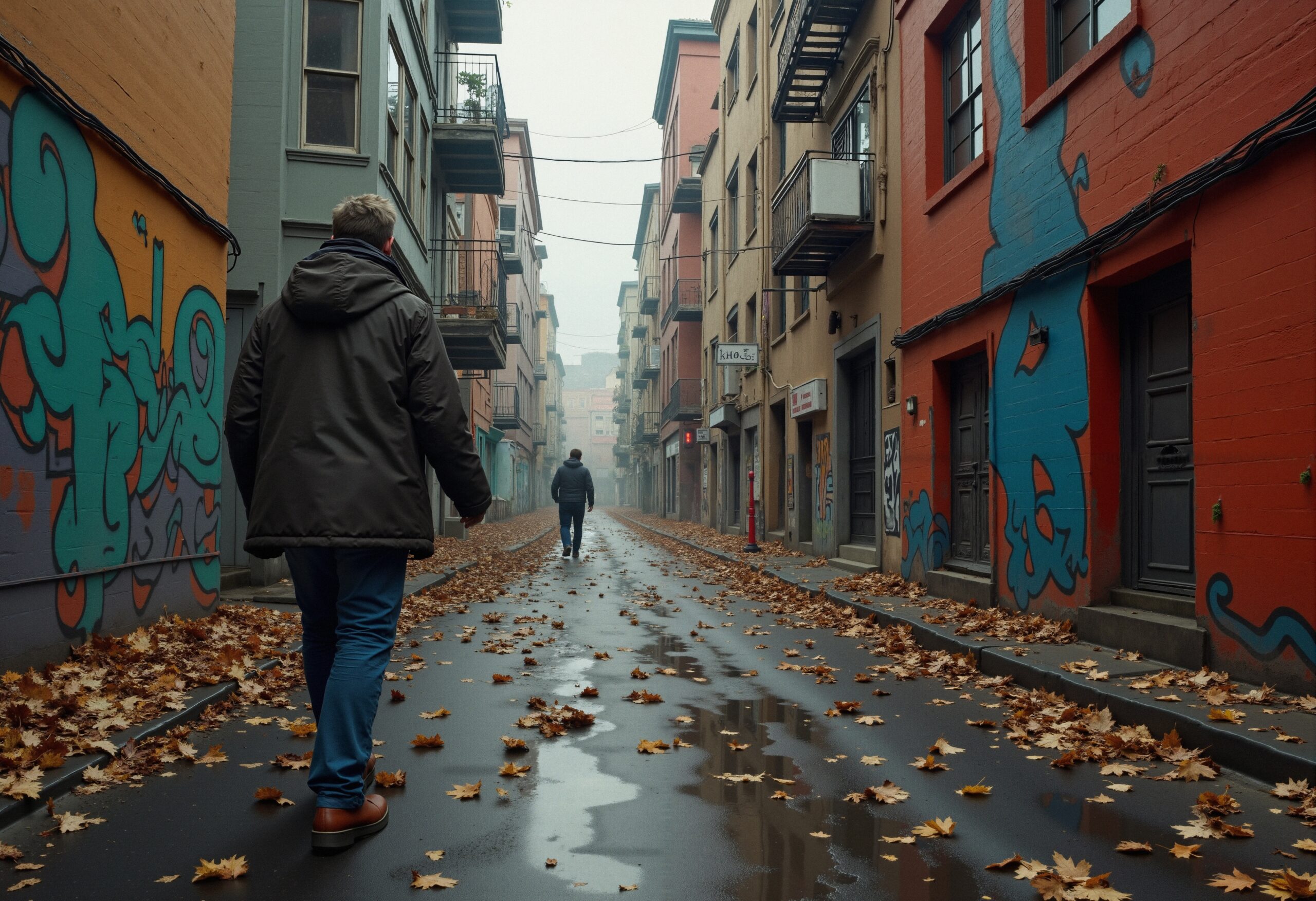 Misty Urban Street in Autumn