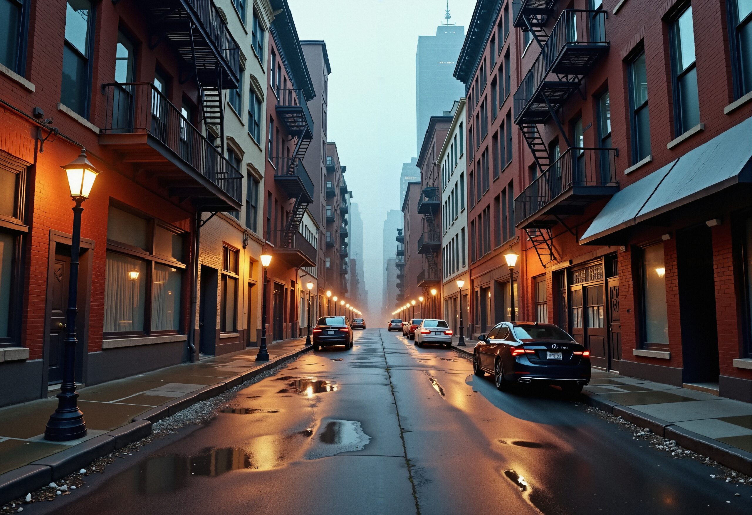 Urban Street in Misty Light