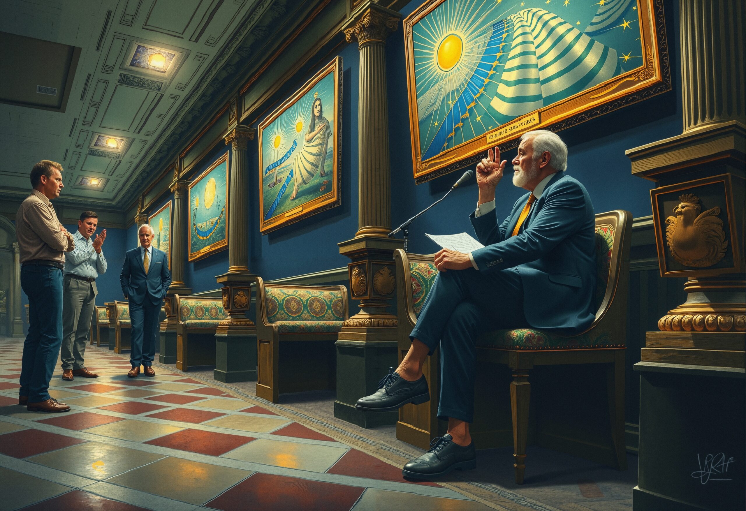 Art Enthusiasts in Elegant Gallery