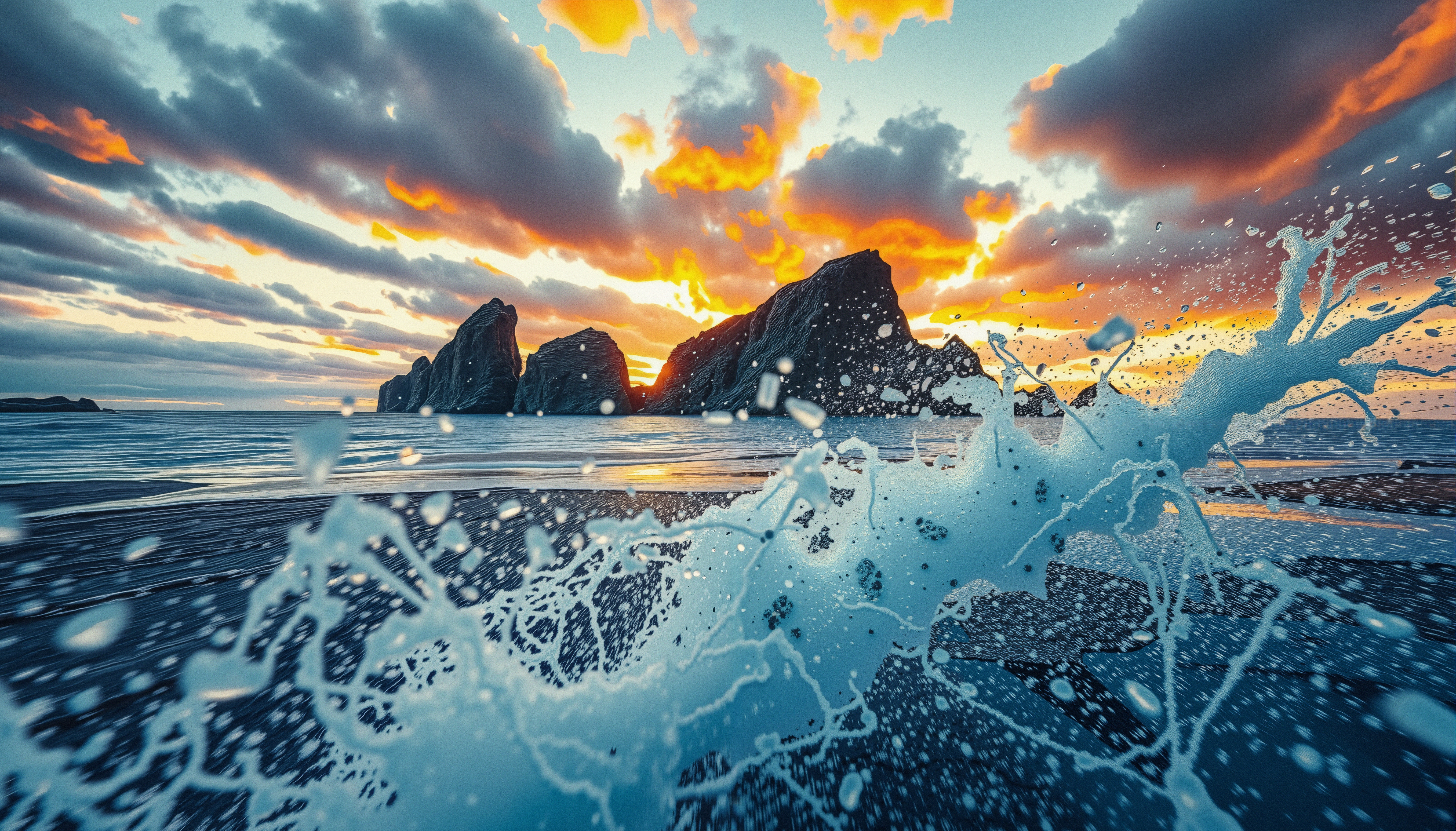 Ocean Meets Fiery Mountain Sunset