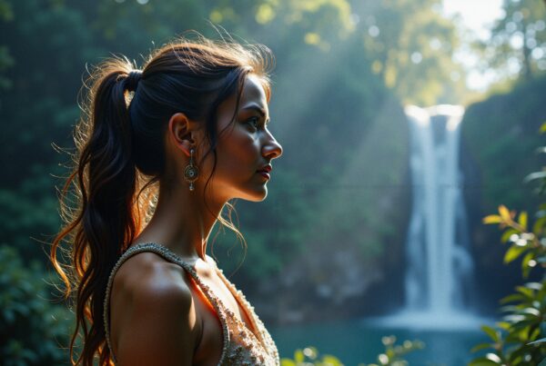 Woman Amidst Waterfall Serenity