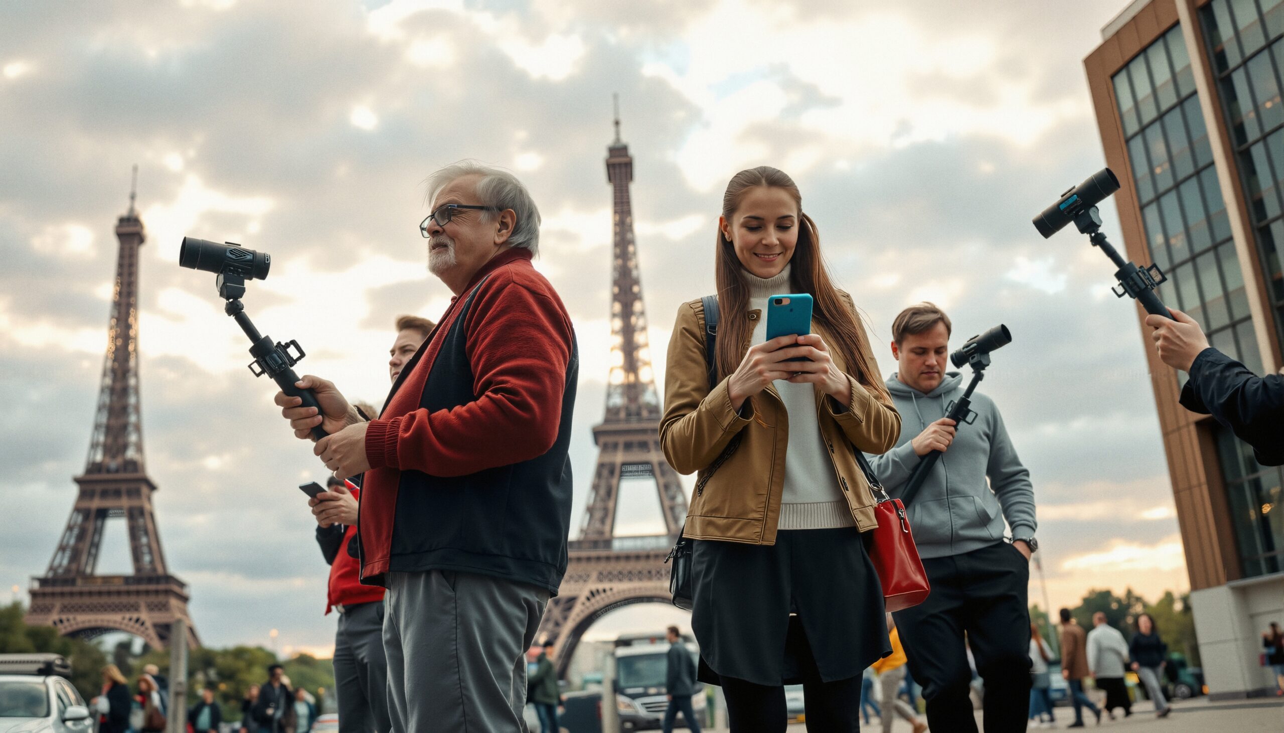 Tourists Capture Parisian Moments Happily