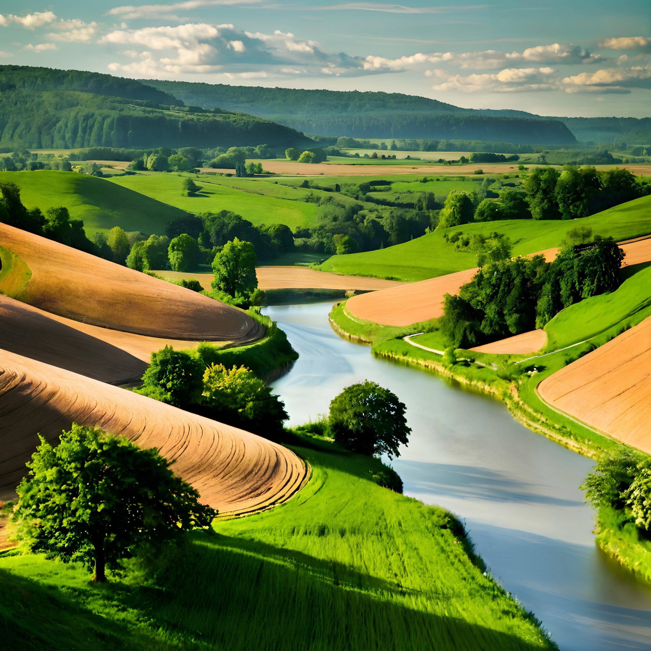 Rolling Hills and Serene River
