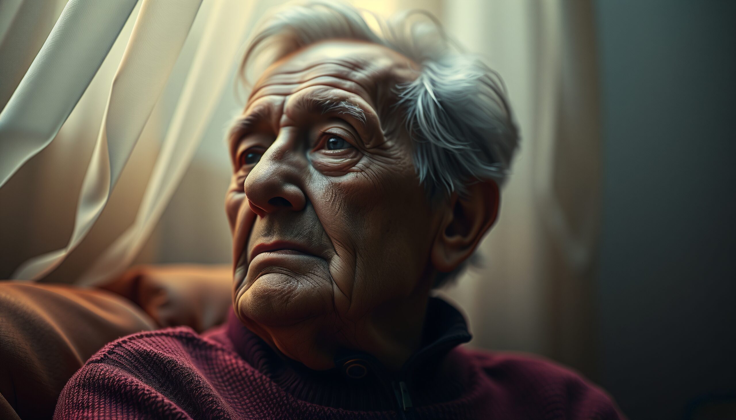 Elderly Man Gazing Through Window