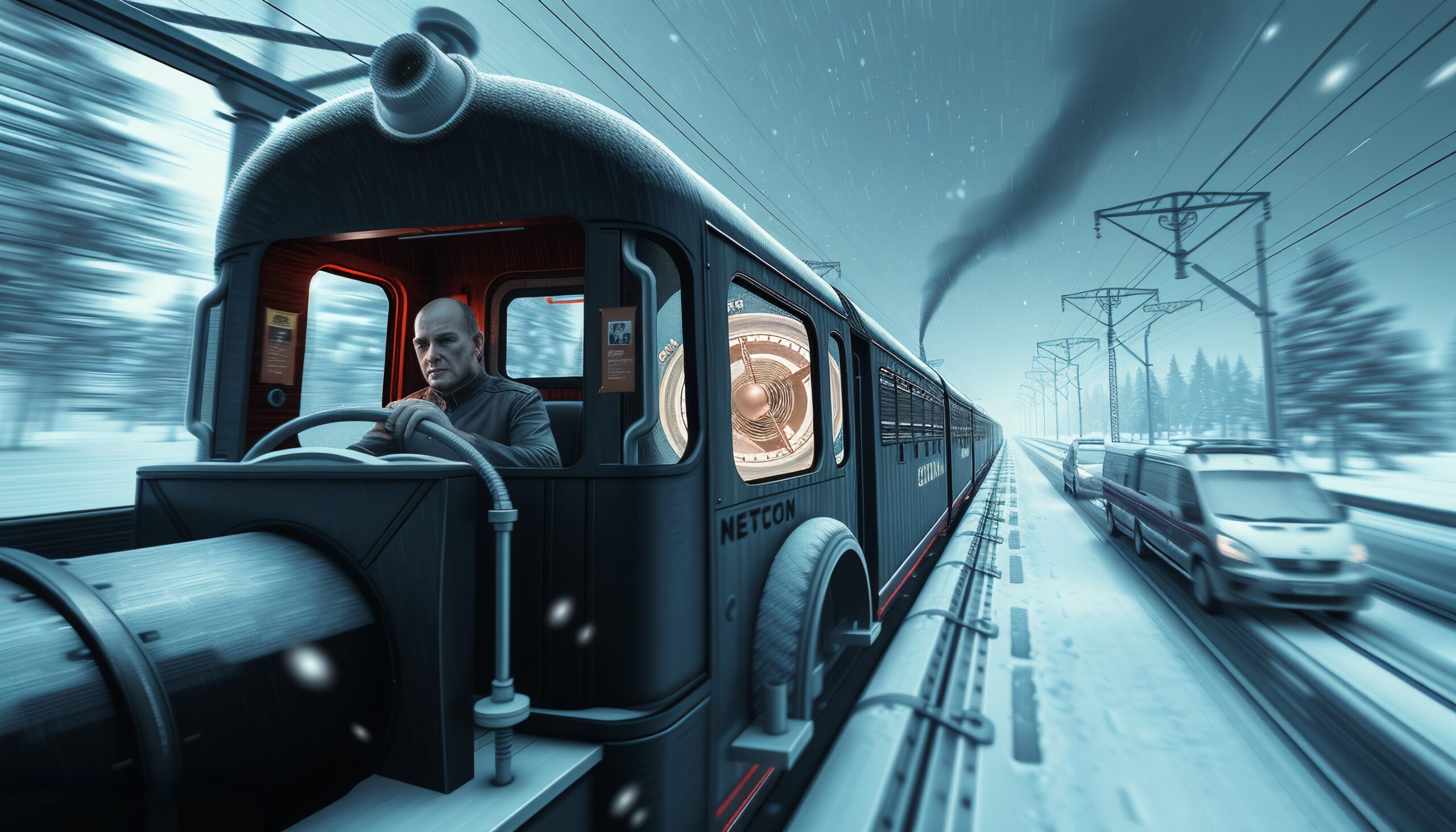 High-Speed Train in Snowstorm