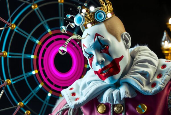 Surreal clown adorned in royal elegance.