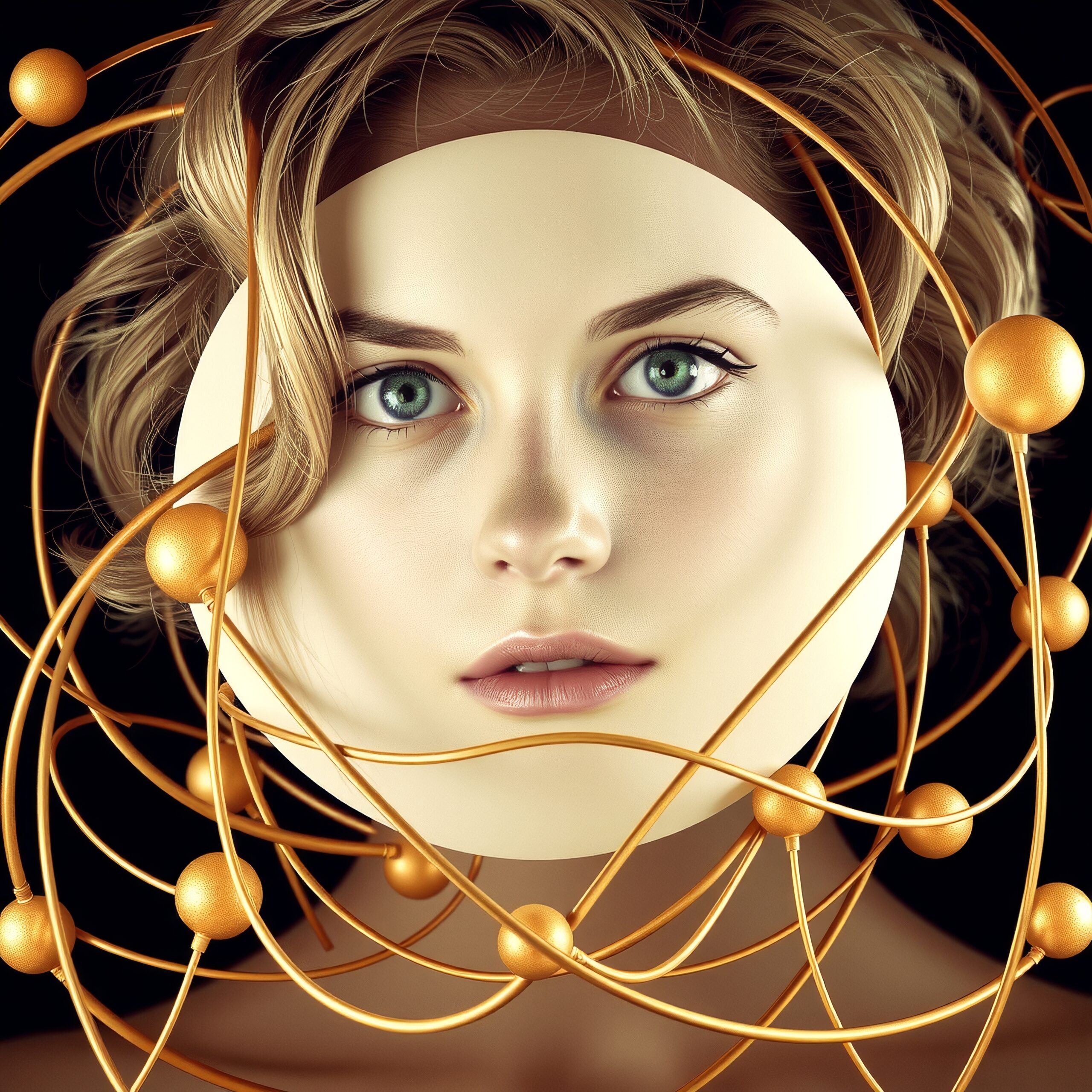 Golden Orbits Around Her Face