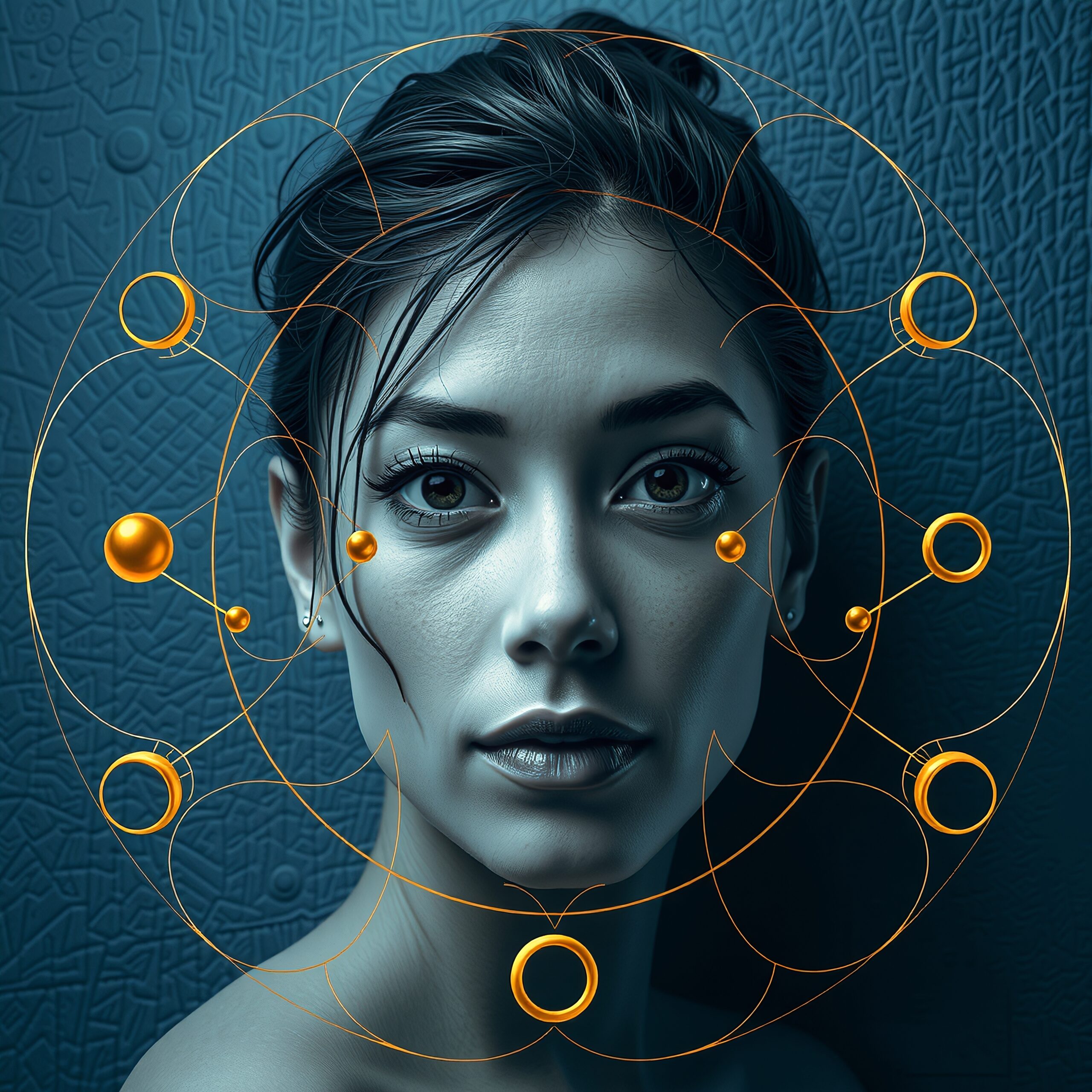 Futuristic Portrait with Golden Patterns