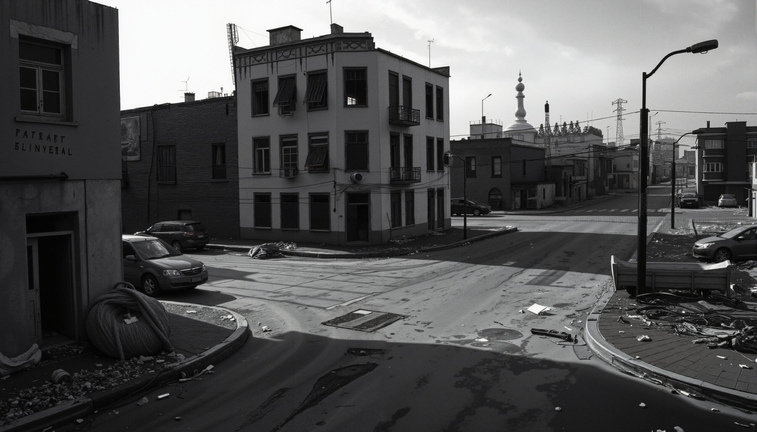 Desolate Urban Corner in Monochrome