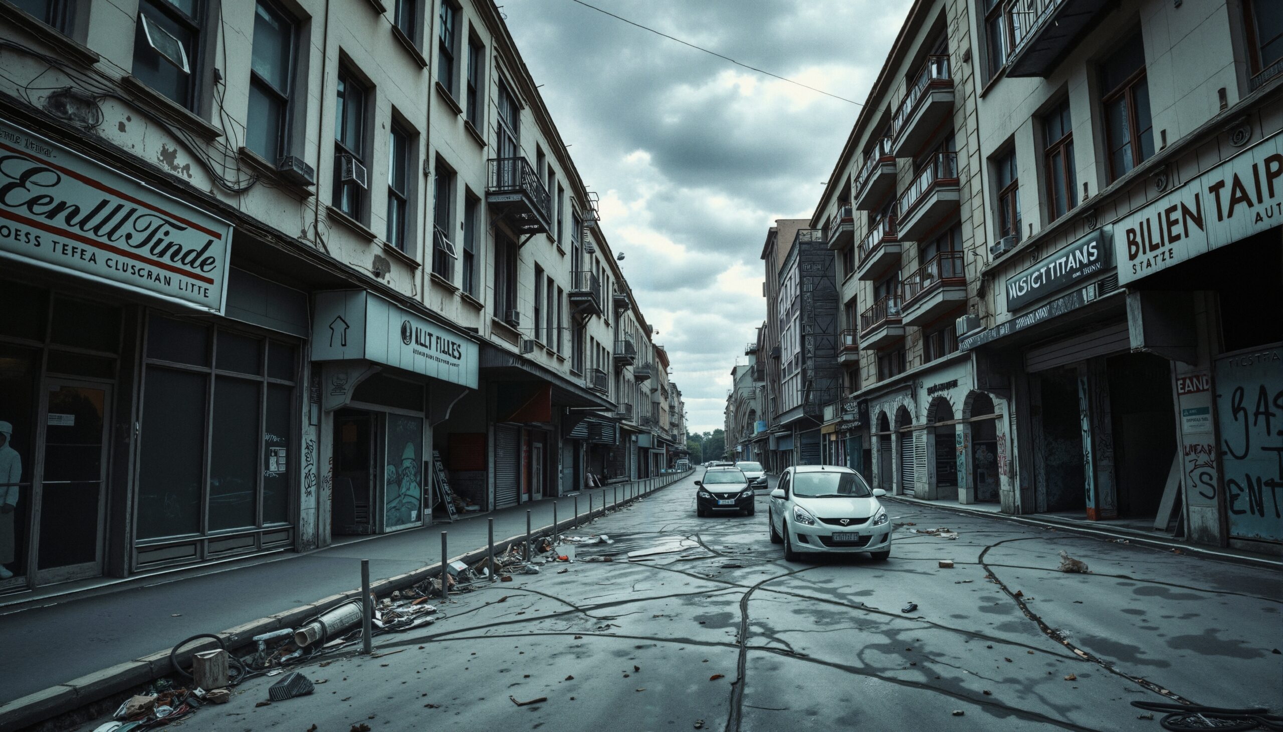 Urban Street Under Clouded Sky