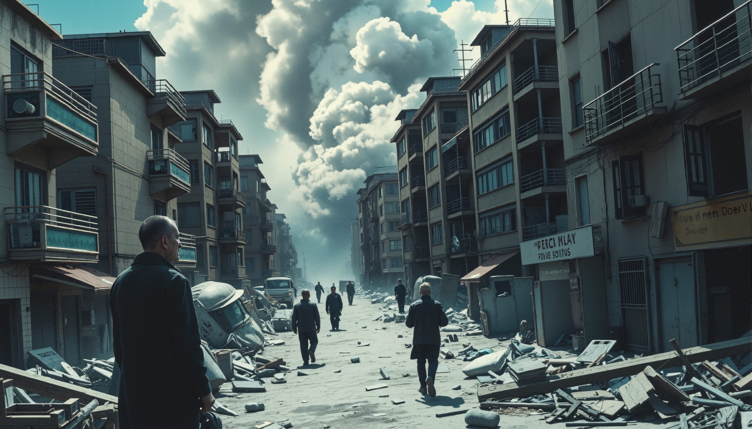 Urban Street Aftermath with Debris