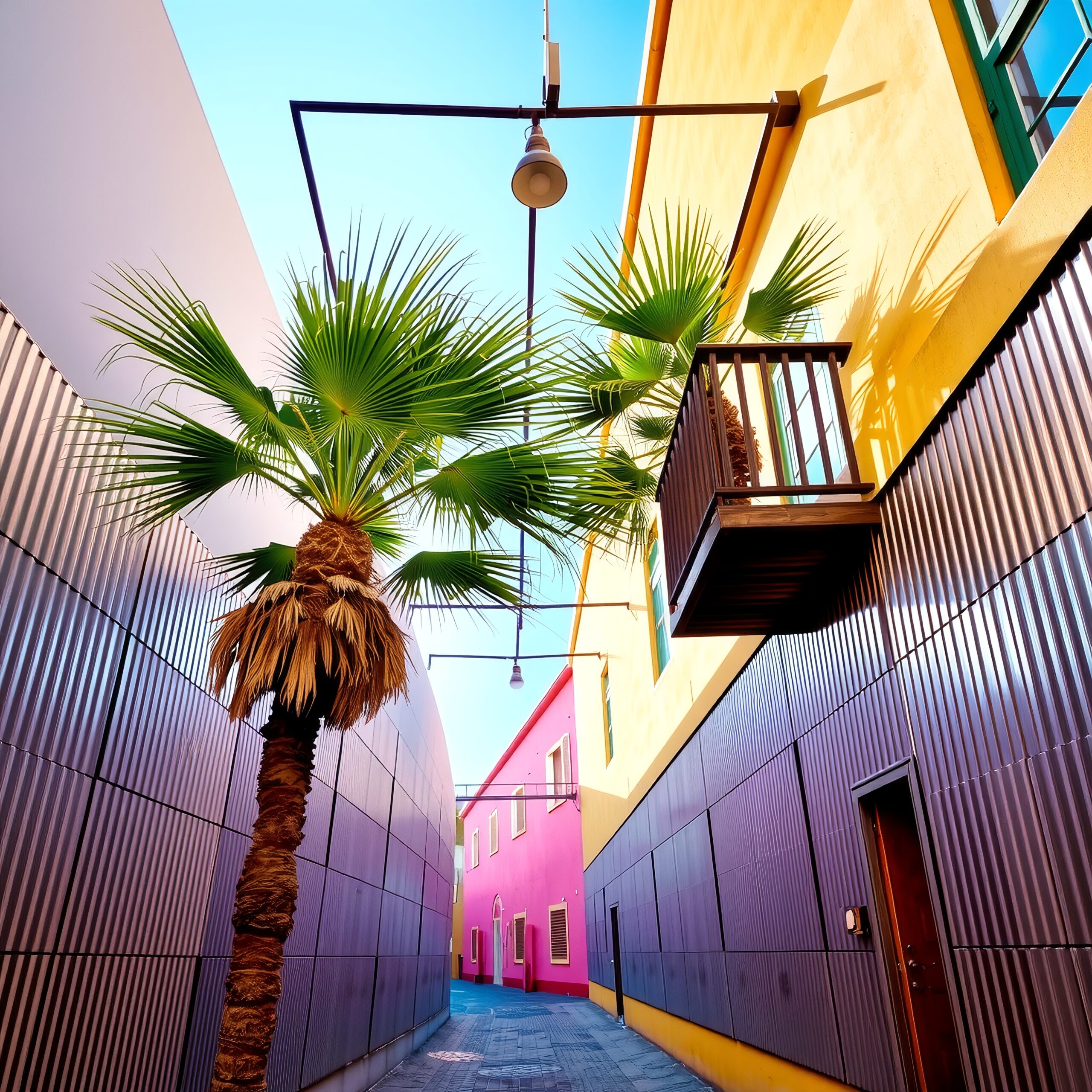 Tropical Alley with Vibrant Walls