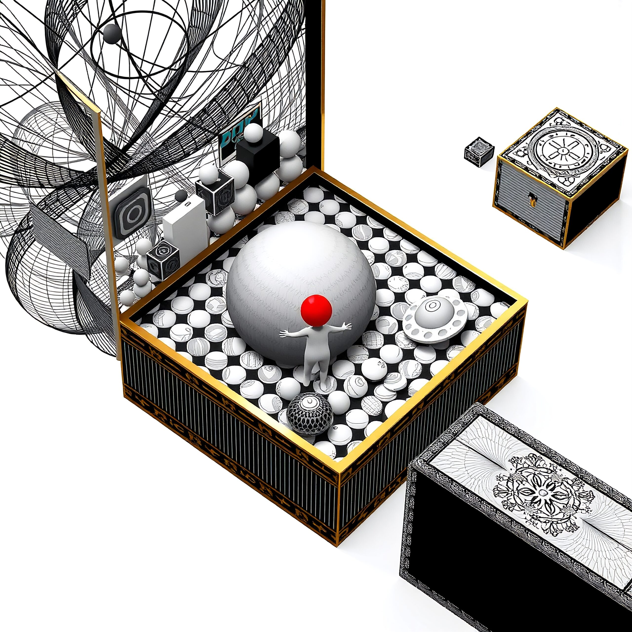 Surreal Mechanical Box with Orbs