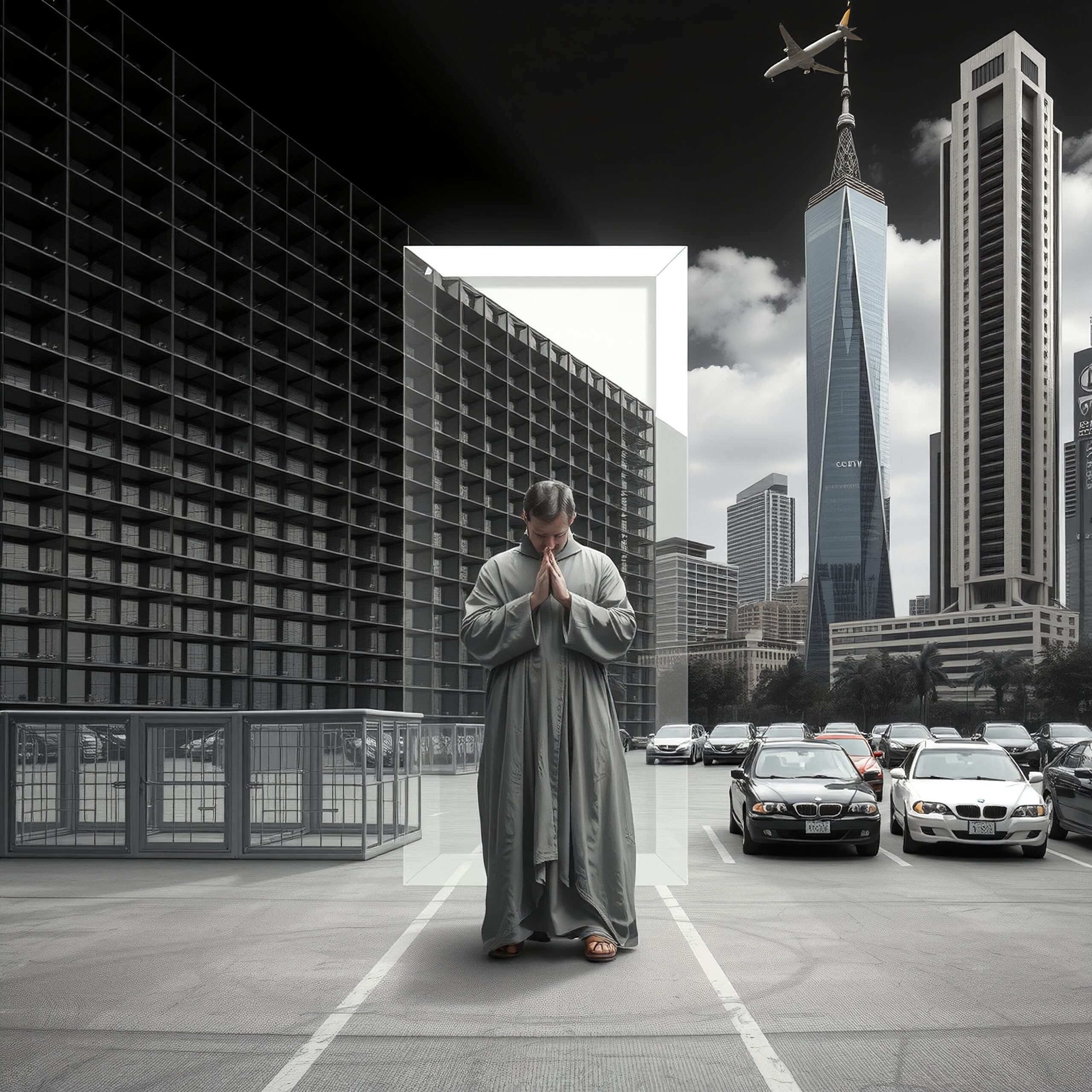 Man contemplating in urban landscape