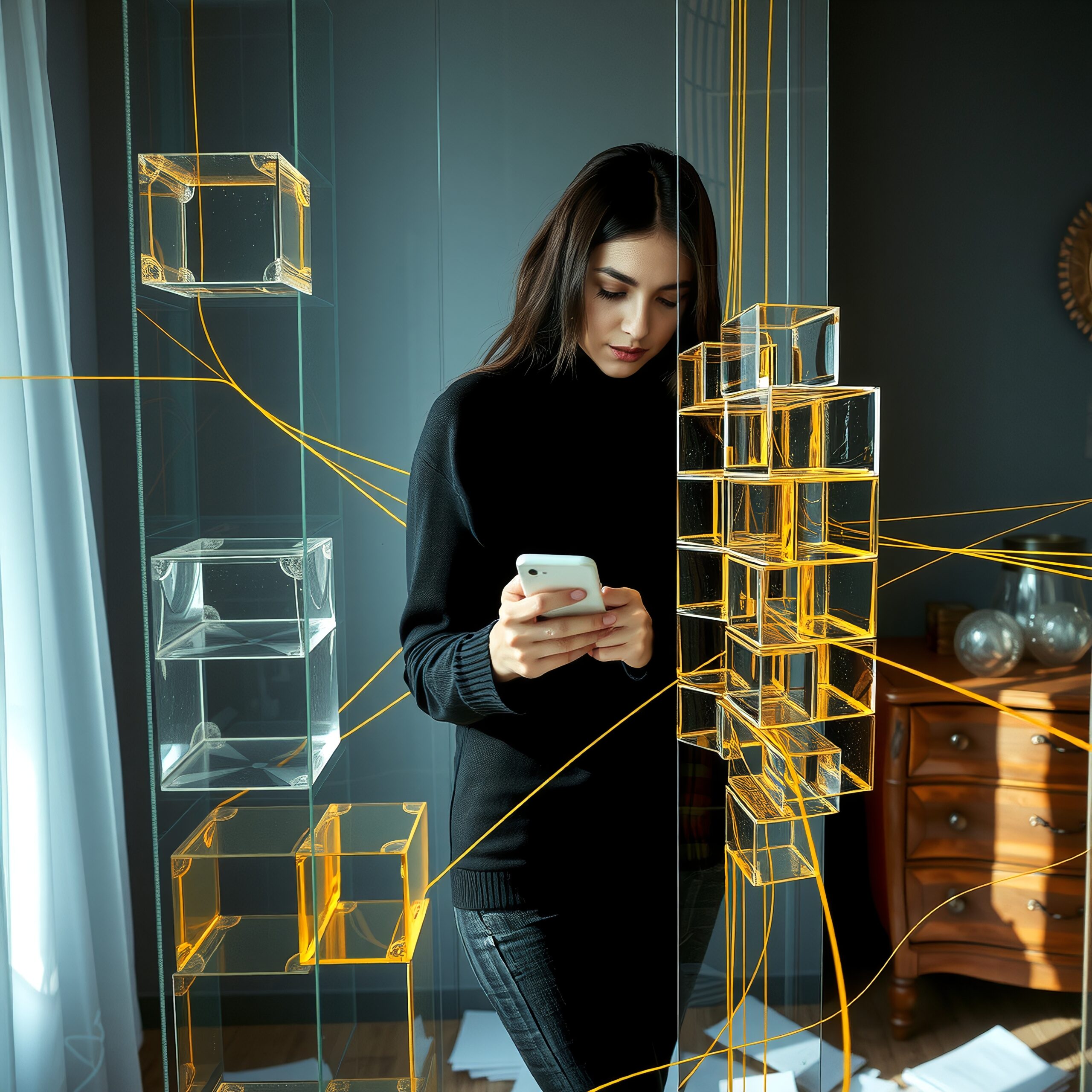 Futuristic Woman in Digital Web