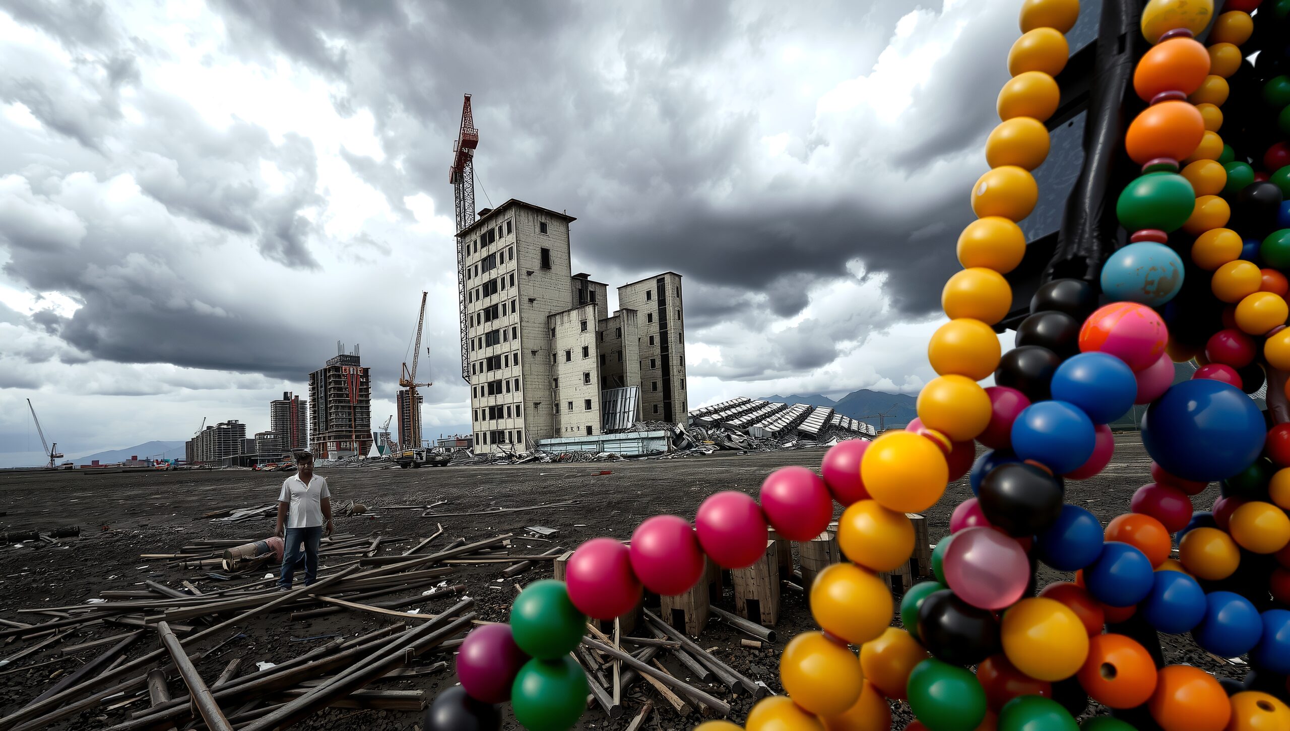 Colorful Beads Amidst Urban Decay